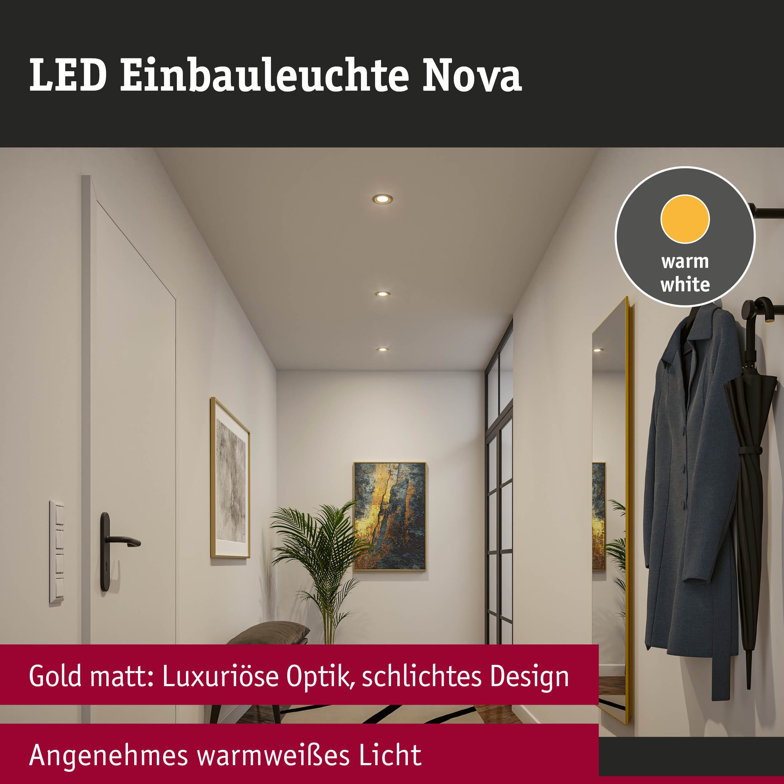 Paulmann Ledinbouwlamp LED inbouwlamp 3-Step-Dim Nova Coin rond 84mm 50° goudkleur mat
