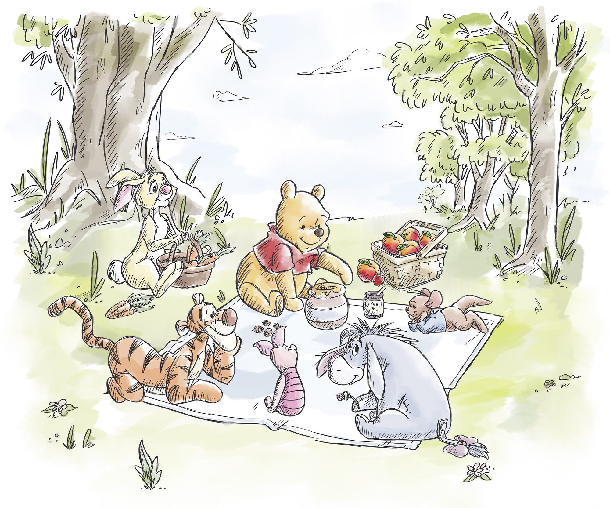 Komar Kinderbehang Disney Winnie the Pooh Nice for Picnics (1 stuk)