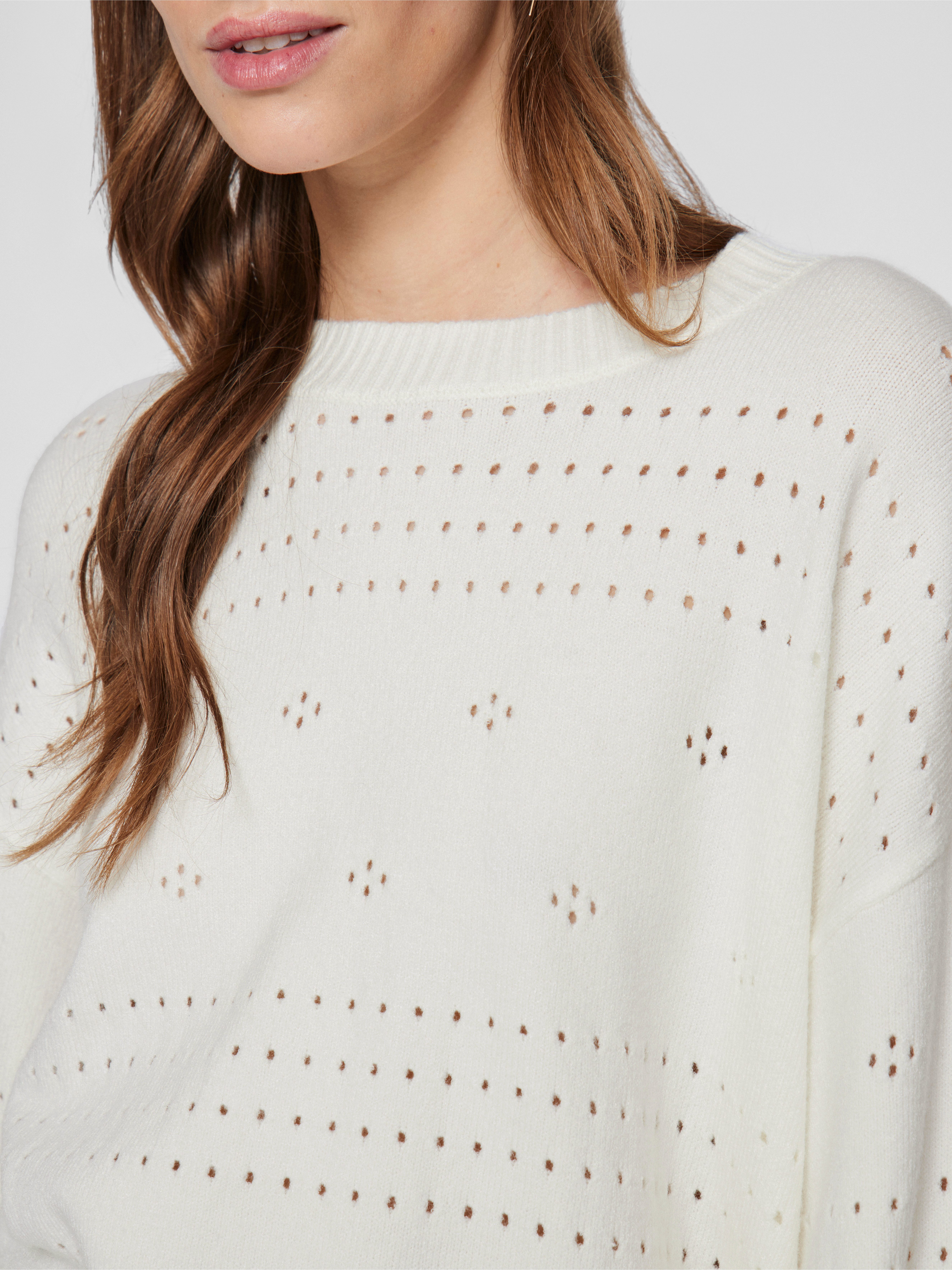 Vila Trui met ronde hals VIRIL L/S O-NECK POINTELLE KNIT TOP-NOOS