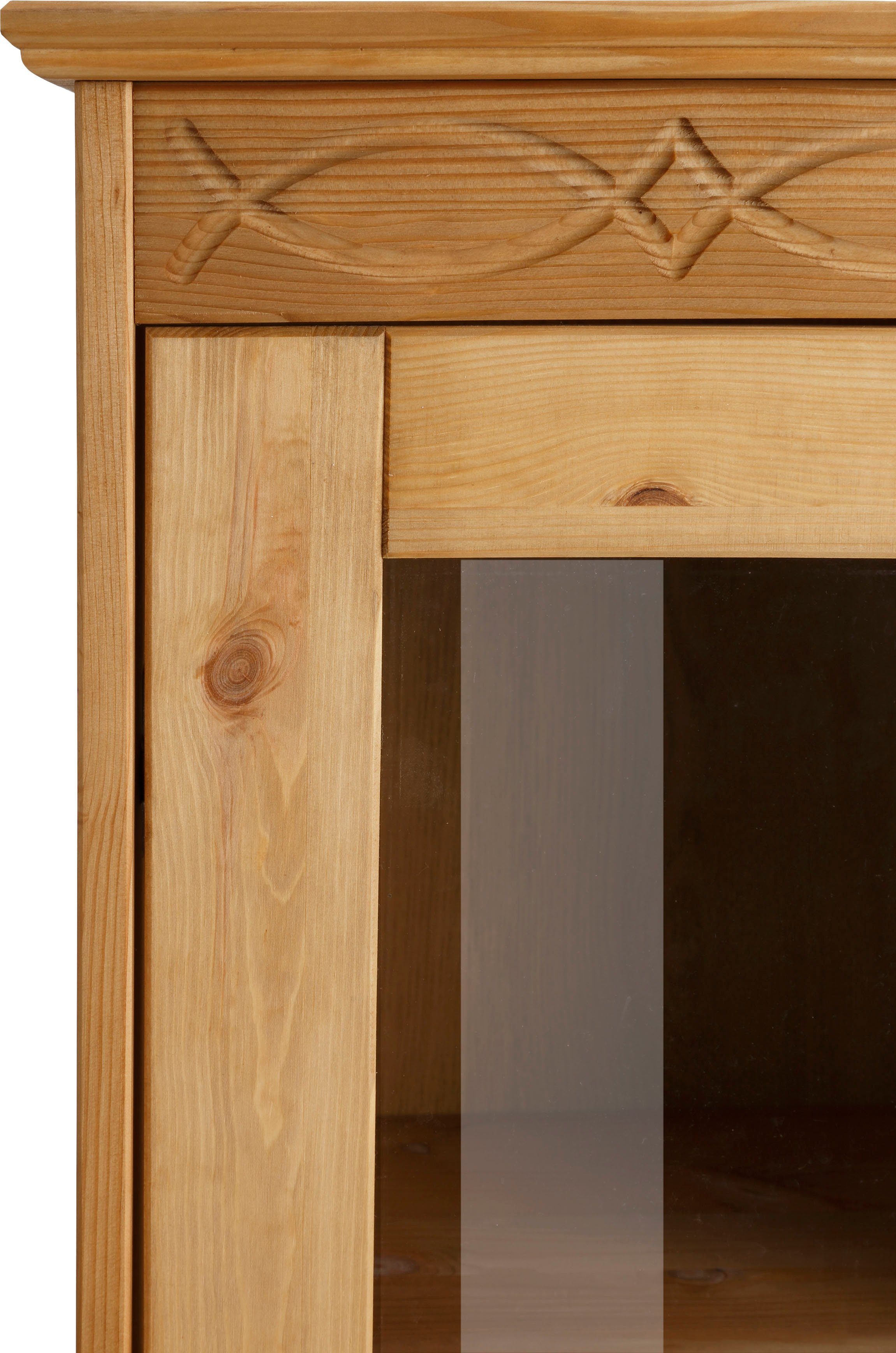 Home affaire Wandmeubel Indra 4-delig set: vitrinekast, lowboard, wand- & staande plank, massief dennenhout (set, 4-delig)