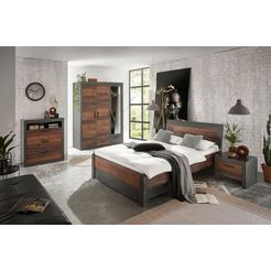 home affaire slaapkamerserie brooklyn bed met houten hoofdbord en lade (set, 5-delig) grijs