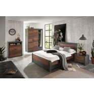 home affaire slaapkamerserie brooklyn bed met houten hoofdbord en lade (set, 5-delig) grijs