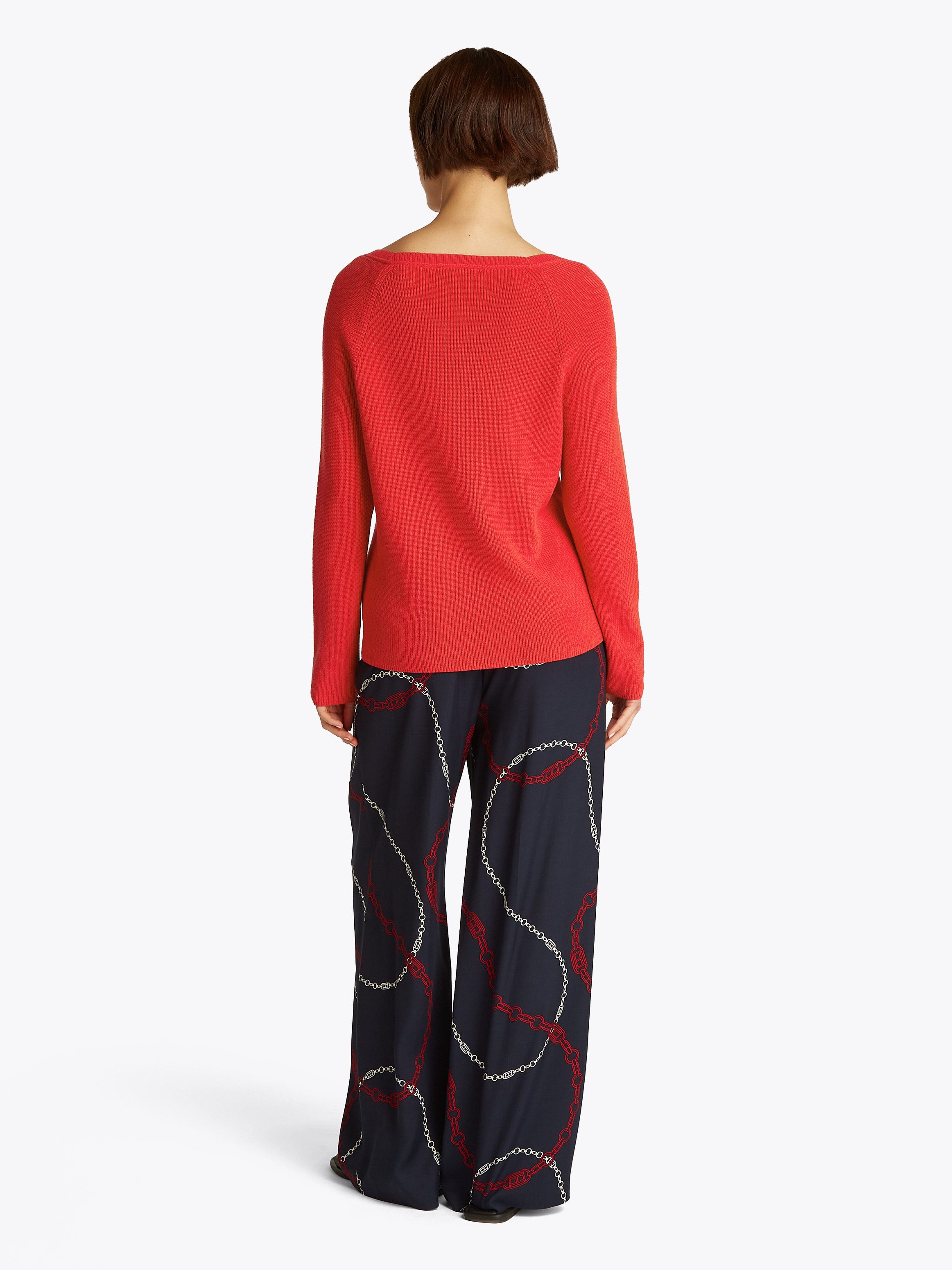 Tommy Hilfiger Gebreide trui CO CARDI FINE GG LS BOAT-NK SWT met raglanmouwen, logo-borduursel