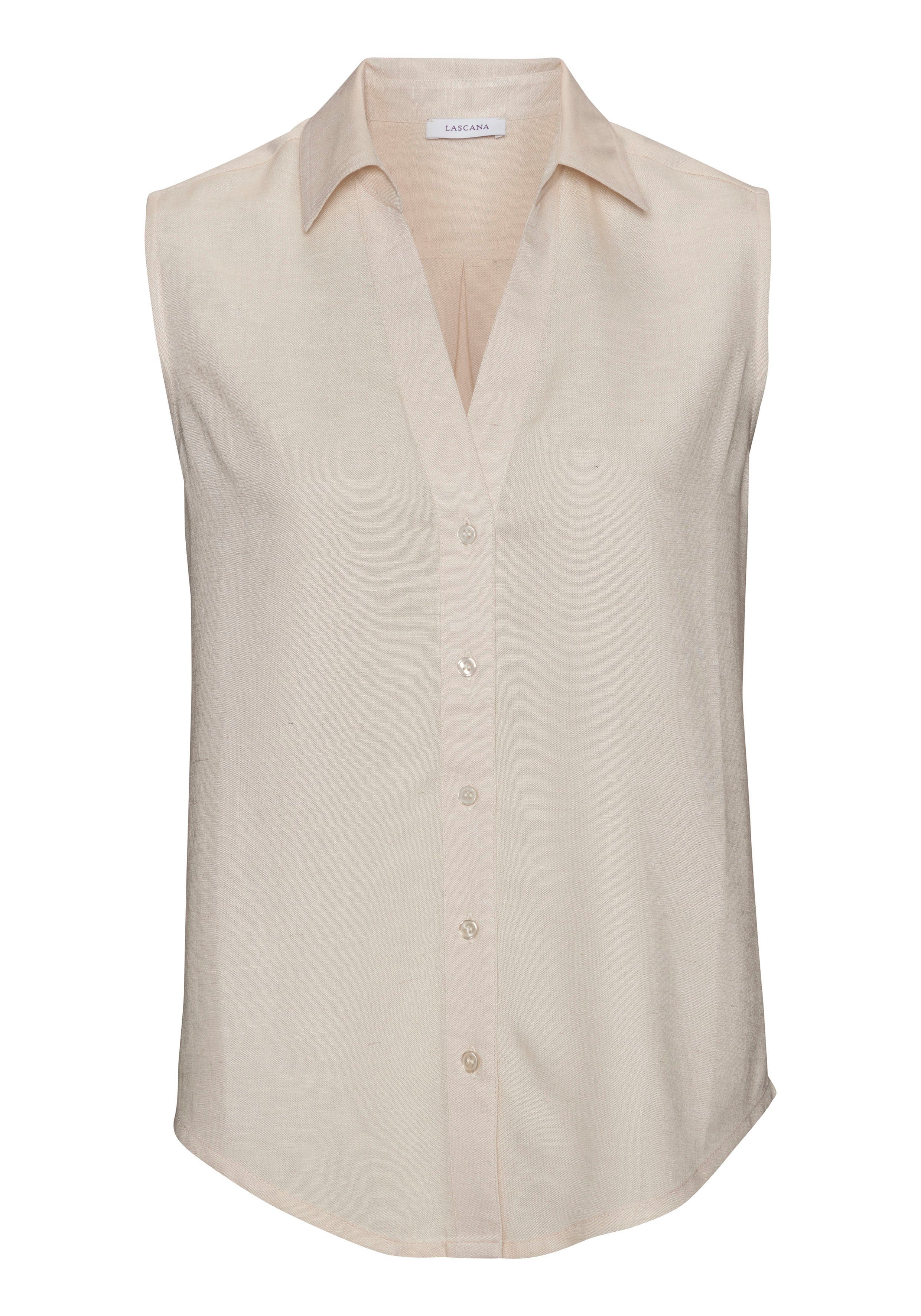 Lascana Top van zachte geweven stof met linnenpercentage damesblouse met overhemdkraag