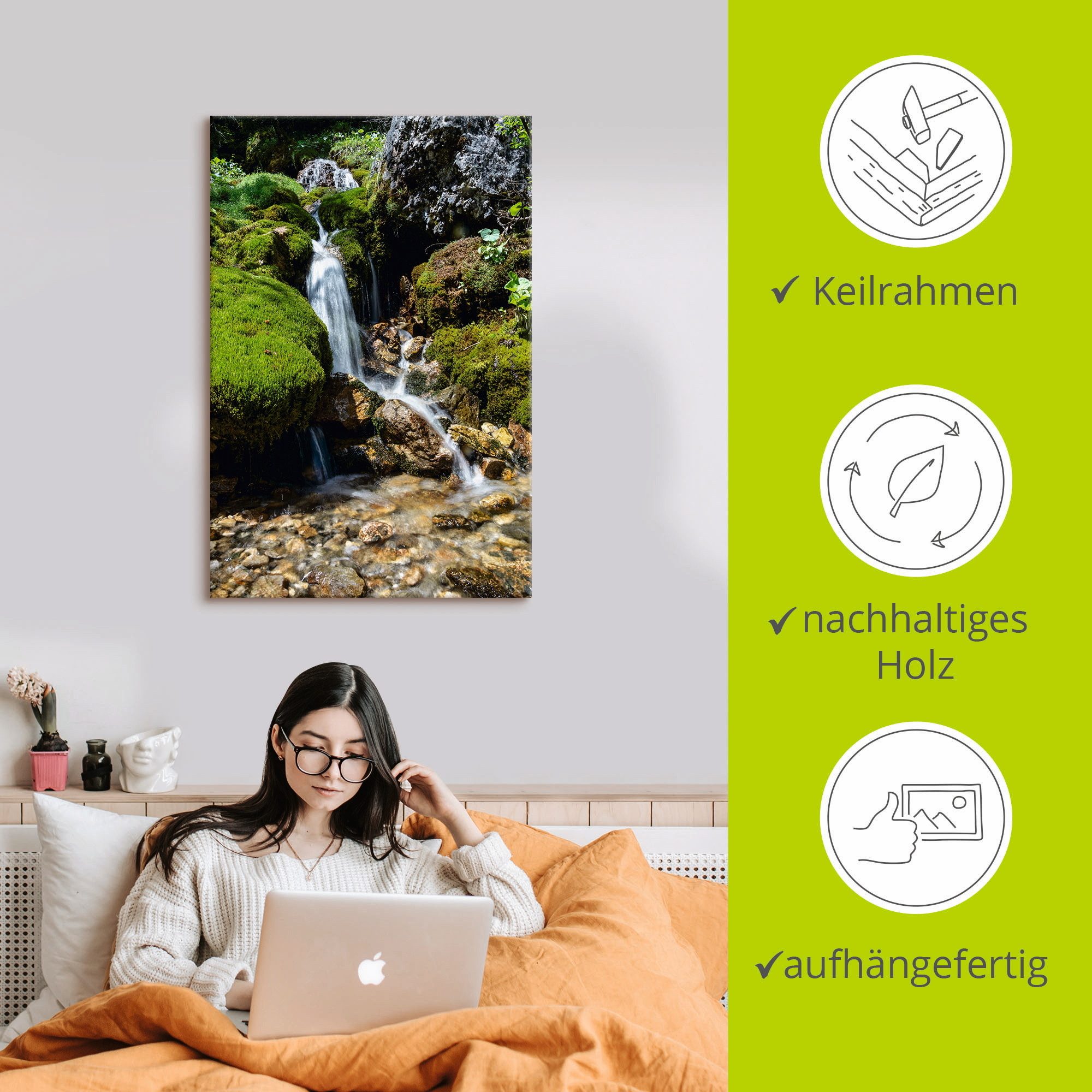 Artland Artprint Kleine waterval in de bergen als artprint op linnen, poster, muursticker in verschillende maten