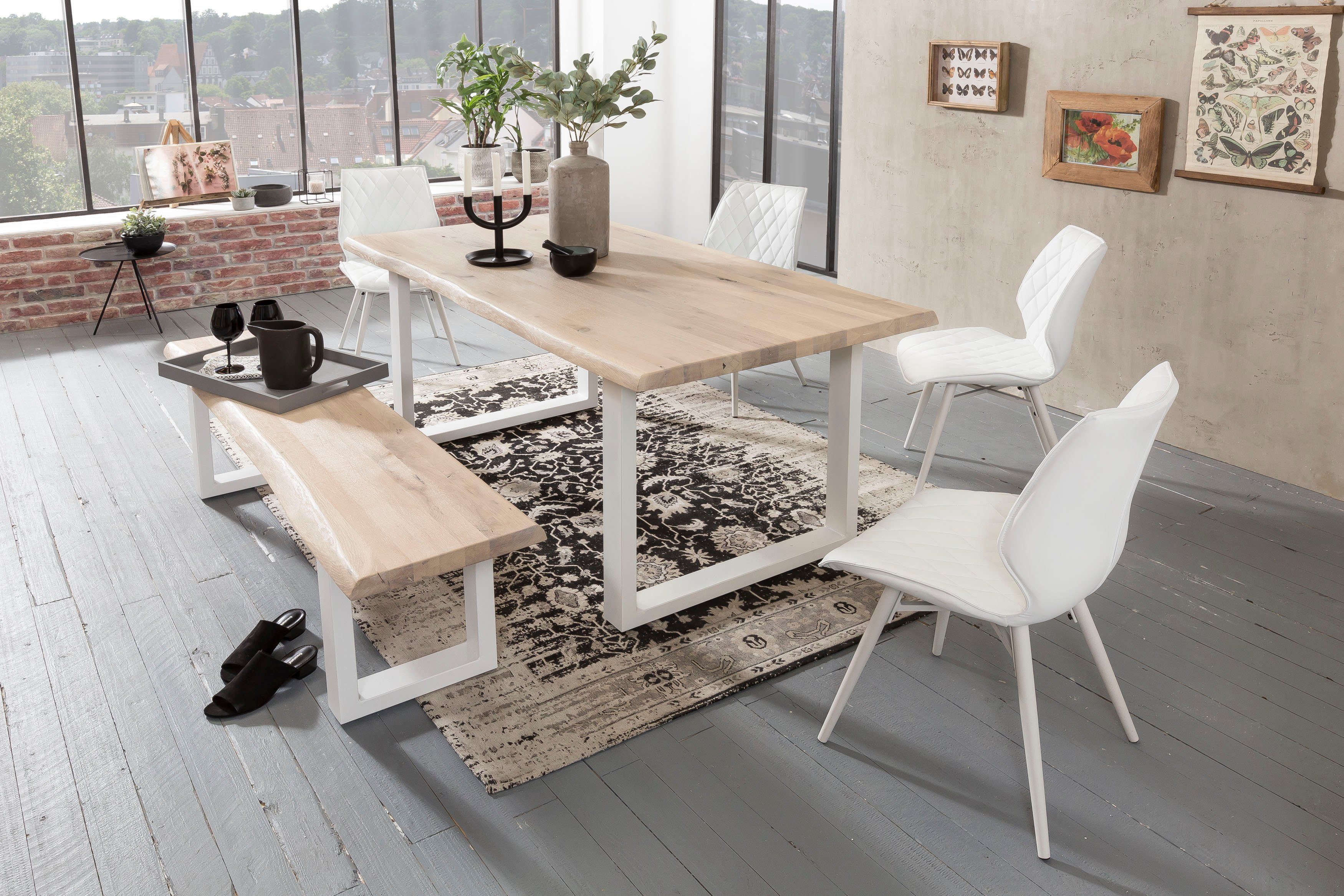 Home affaire Eettafel TRISTAN met boomrand eettafels maat 160 cm x 77 cm x 90 cm beige