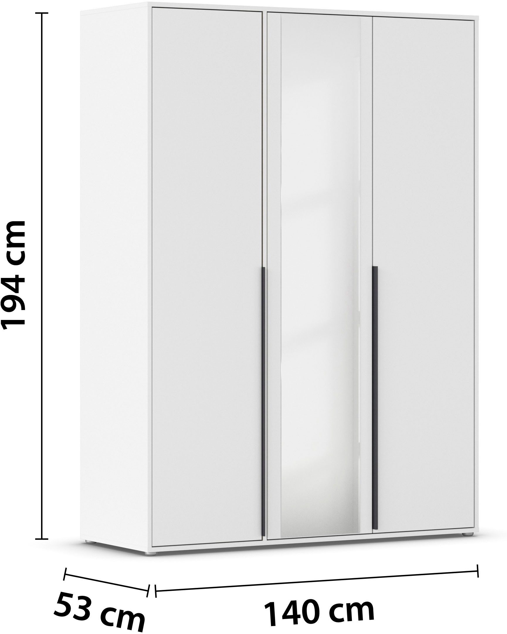 rauch Draaideurkast Kledingkast Kast Garderobe Wasmand NAGATA met Spiegel und modernen stangengriffen in graumetallic topseller made in germany
