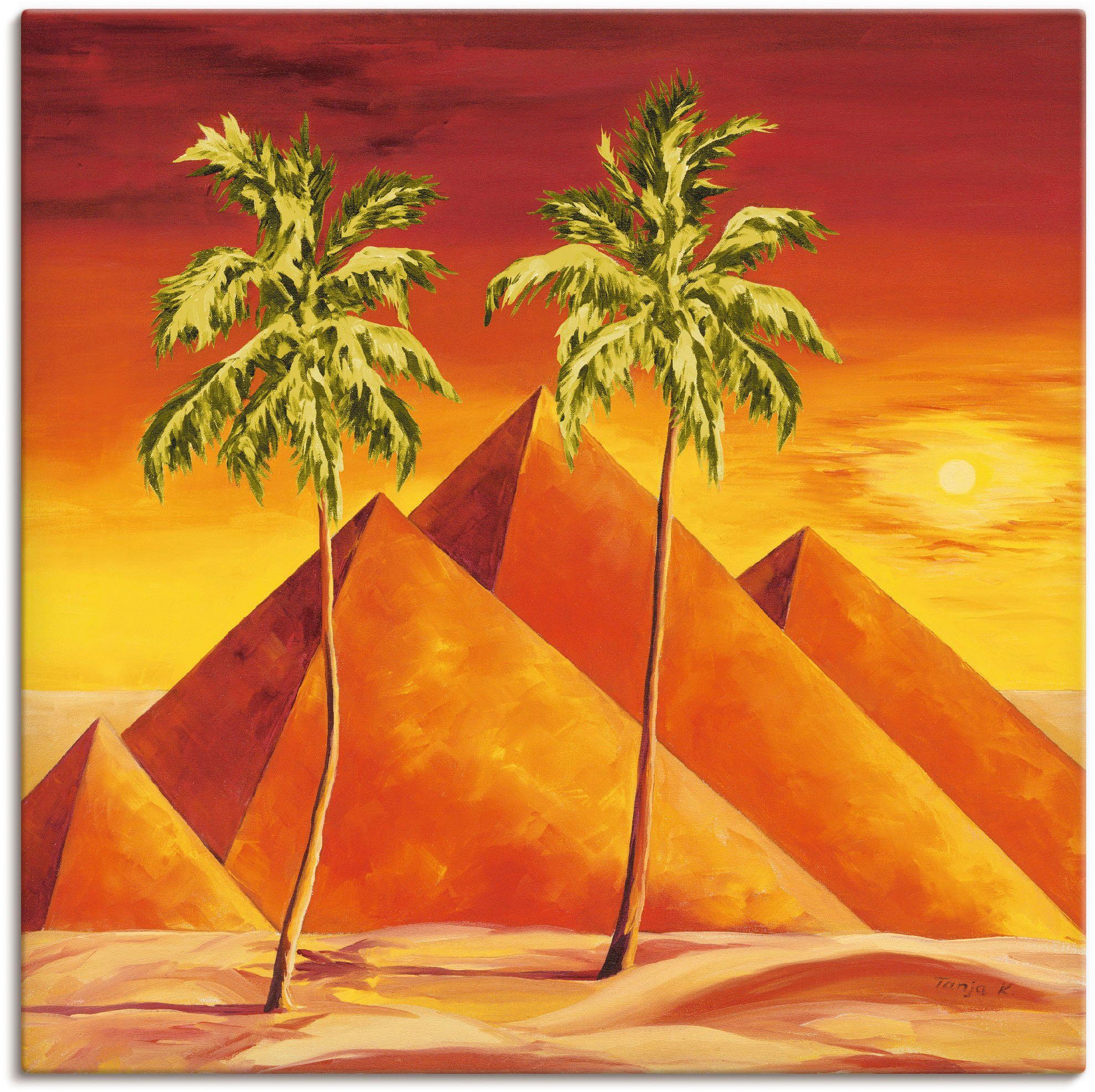 Artland Artprint Piramiden met palmen in vele afmetingen & productsoorten - artprint van aluminium / artprint voor buiten, artprint op linnen, poster, muursticker / wandfolie ook g