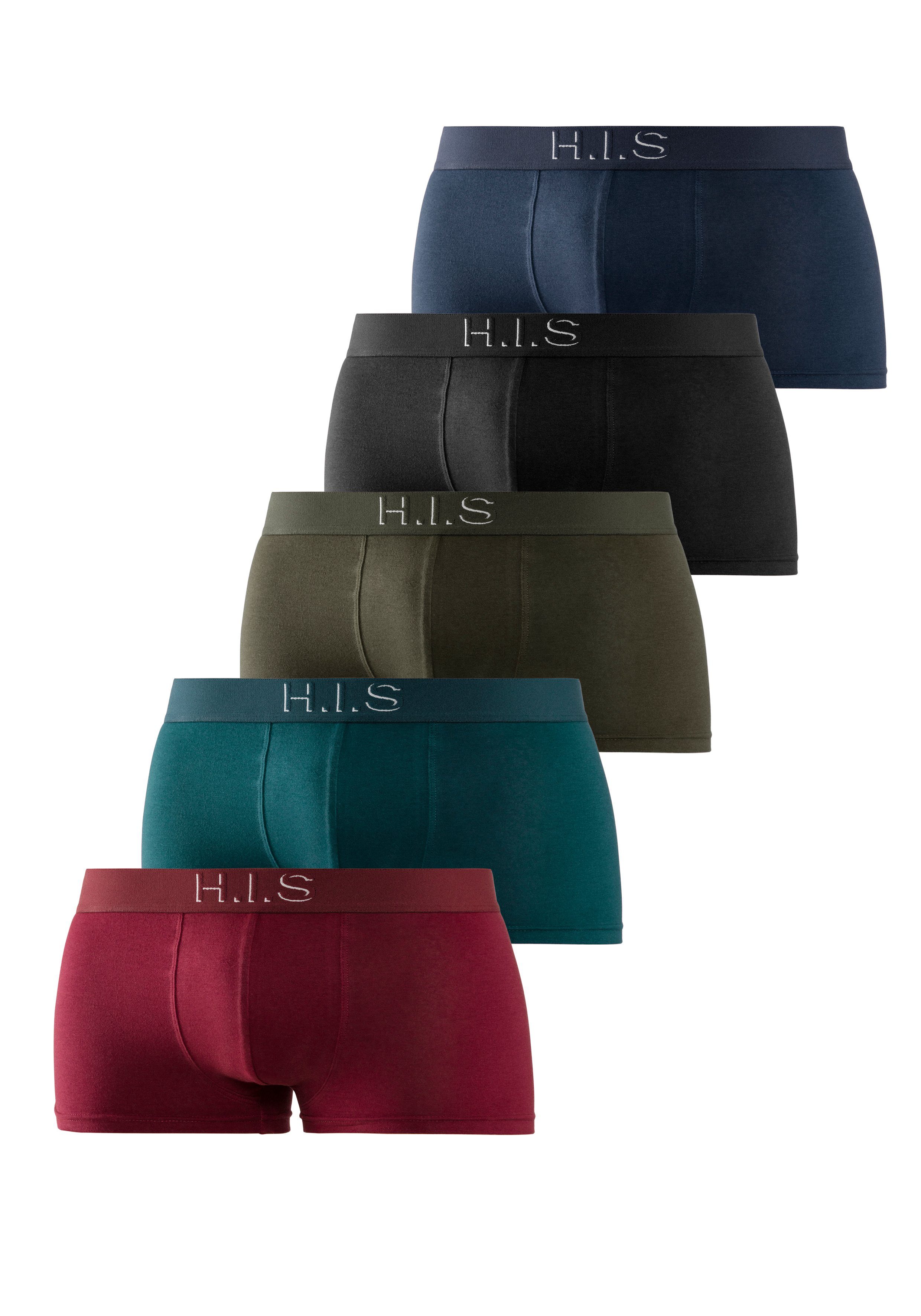 H.I.S Hipster strak zittende boxershorts aan de webband met logo-opdruk met 3d-effect (set 5 stuks)