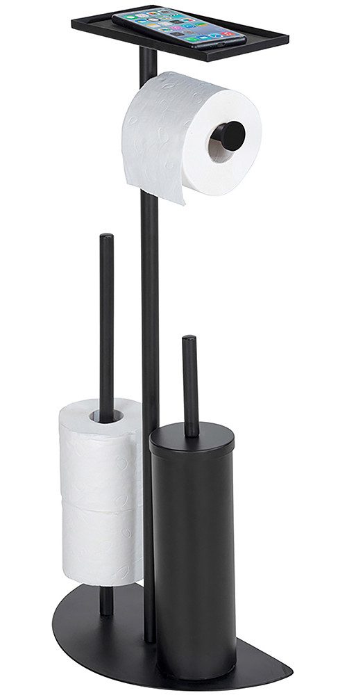 WENKO Toiletset Model Cosenza Neo ruimtebesparende 4-in-1 standaardset met plank, gelakt staal wc-accessoires zwart