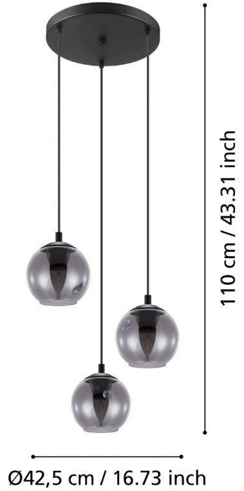 EGLO Hanglamp ARISCANI Hanglamp eettafel, hanglamp, rookglas zwart, E27, 76,5 cm (1 stuk)