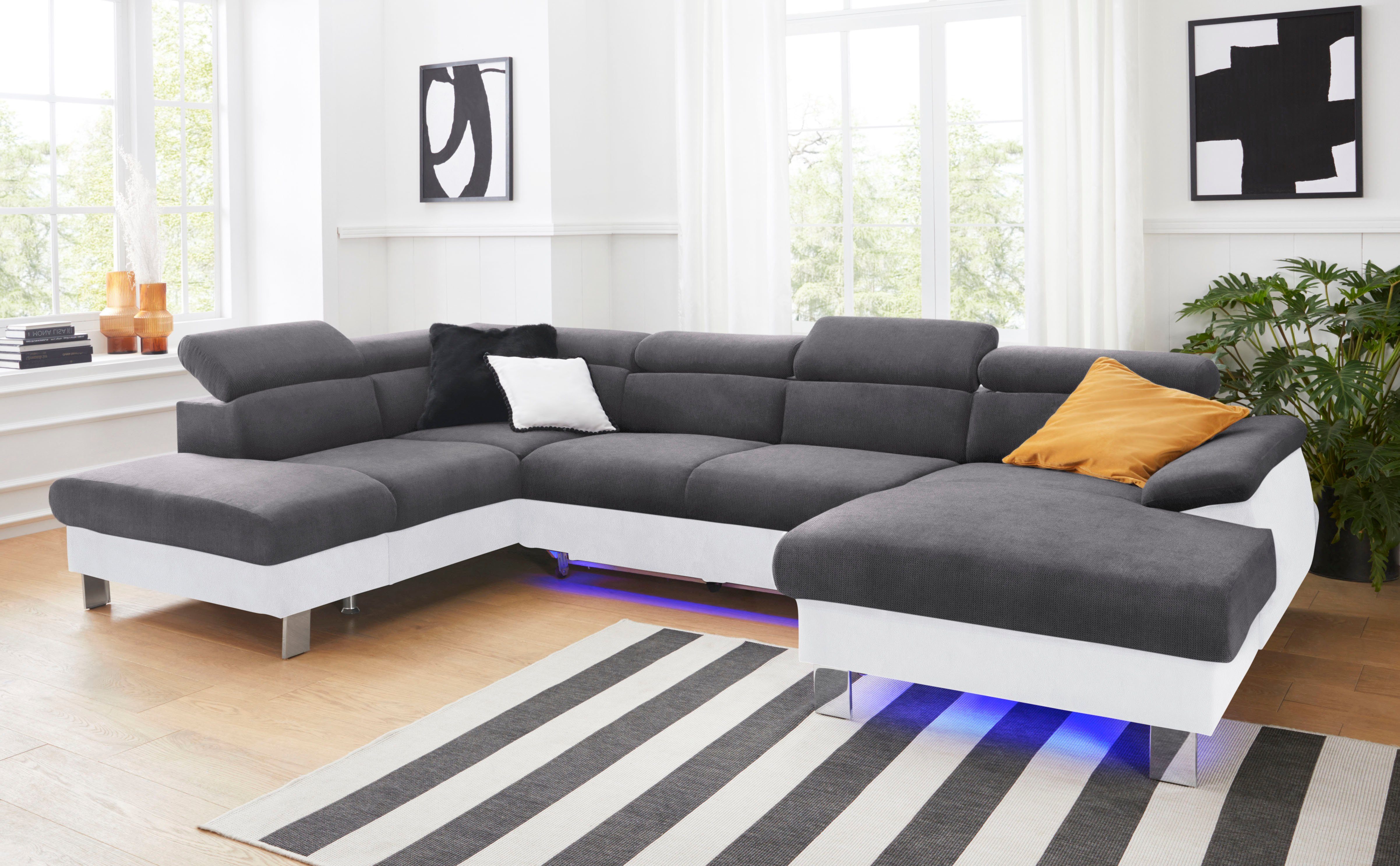 COTTA Zithoek Komaris U-vorm met verstelbare hoofdsteun, naar keuze met slaapfunctie en rgb-led