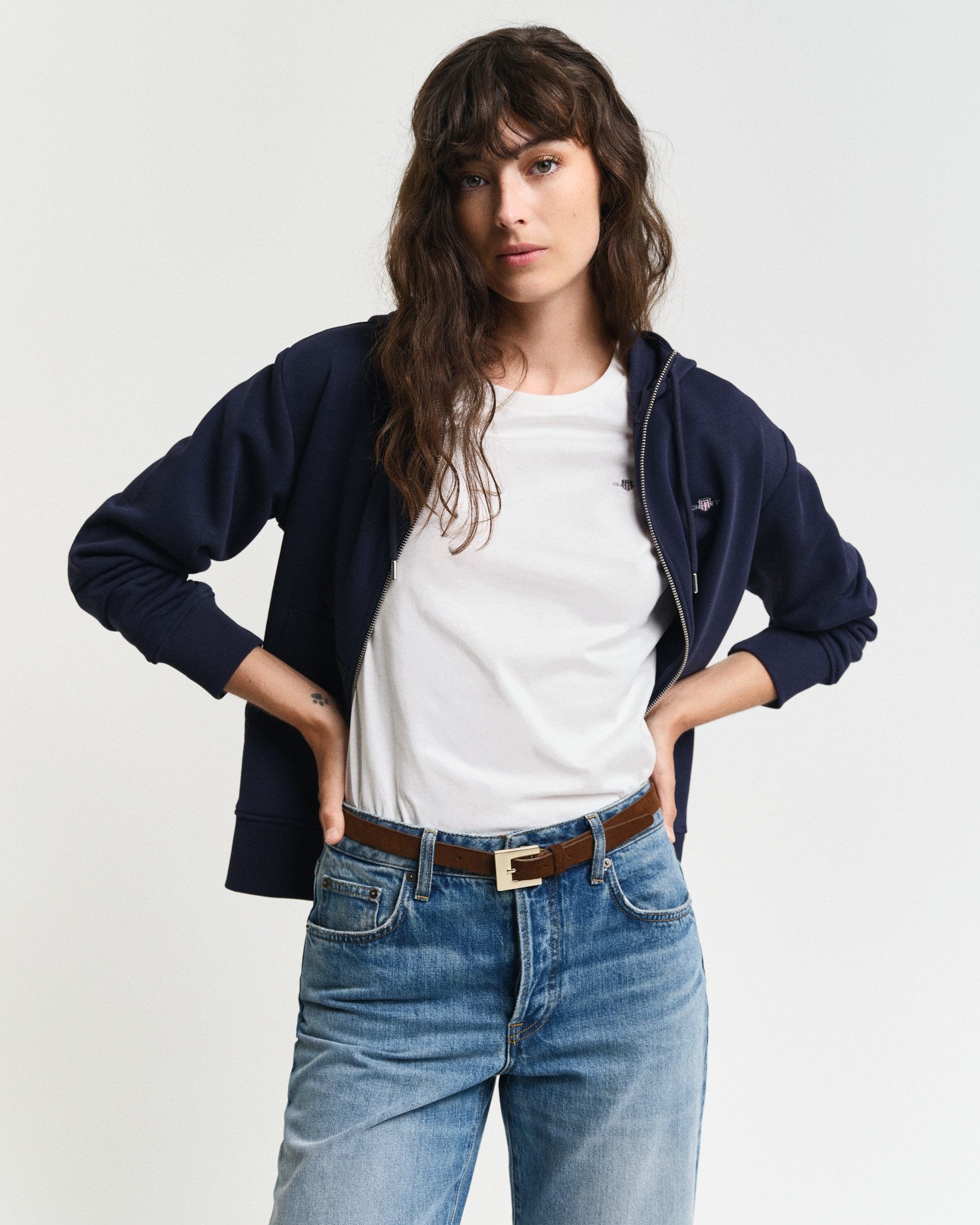 Gant Capuchonsweatvest SHIELD ZIP HOODIE Grafische GANT-borduursel op de borst dames sweatvesten maat S blauw