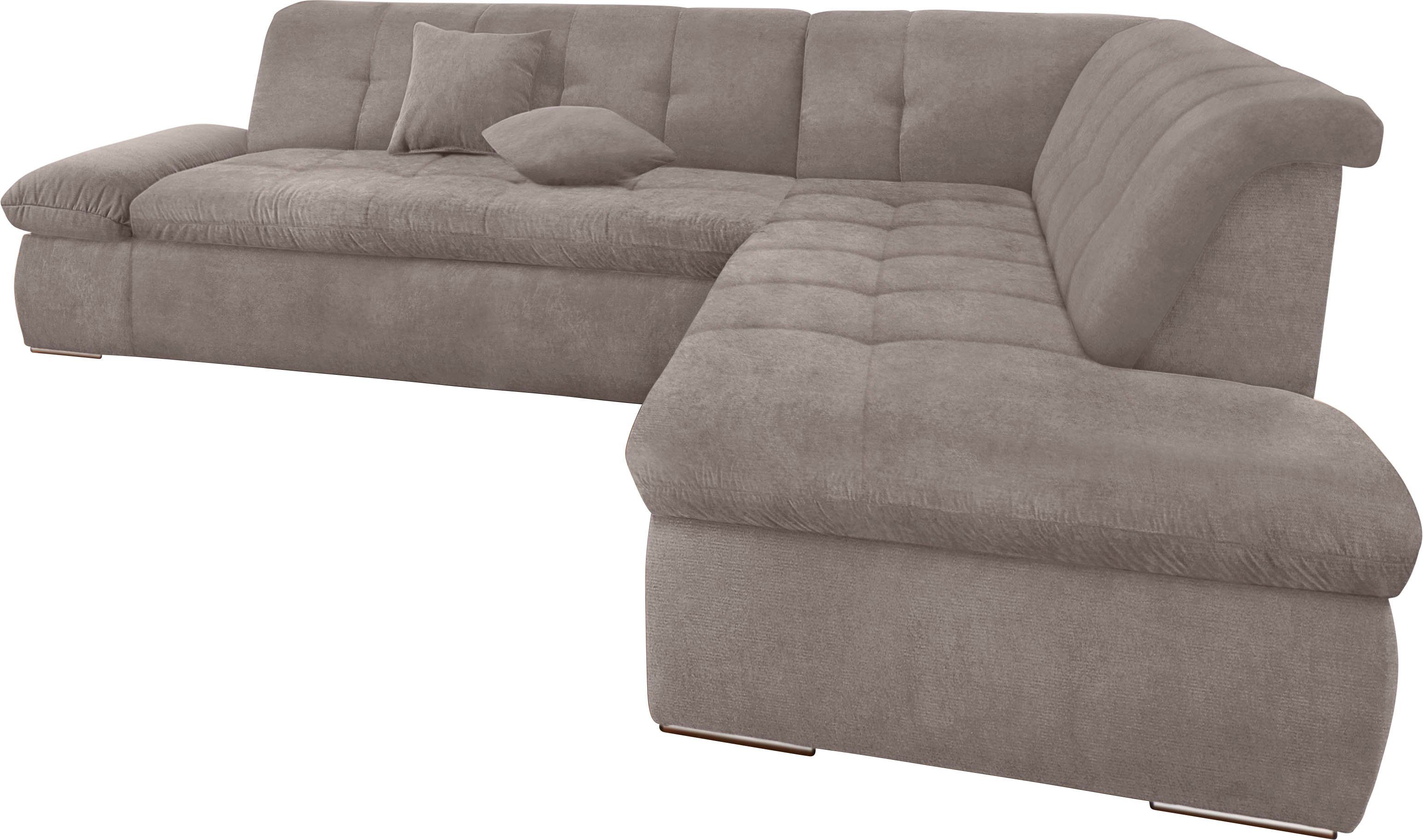 DOMO collection Hoekbank NMoric incl. decoratiekussen B/D/H: 273/216/80 cm L-vorm Ottoman aan uiteinde, optioneel met slaapbank functie en verstelling armleuning