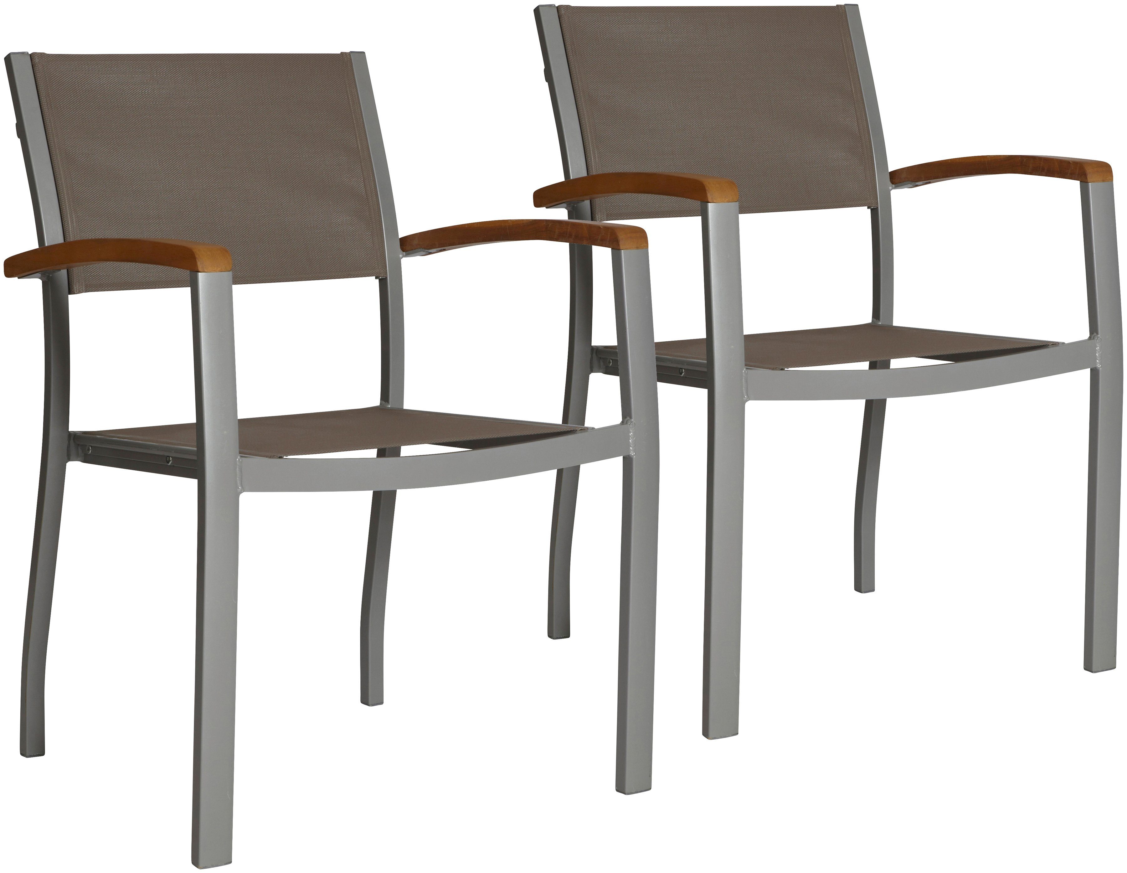 MERXX Tuinstoel Monaco Acacia armleuningen, stapelbaar (set) tuinstoelen grijs