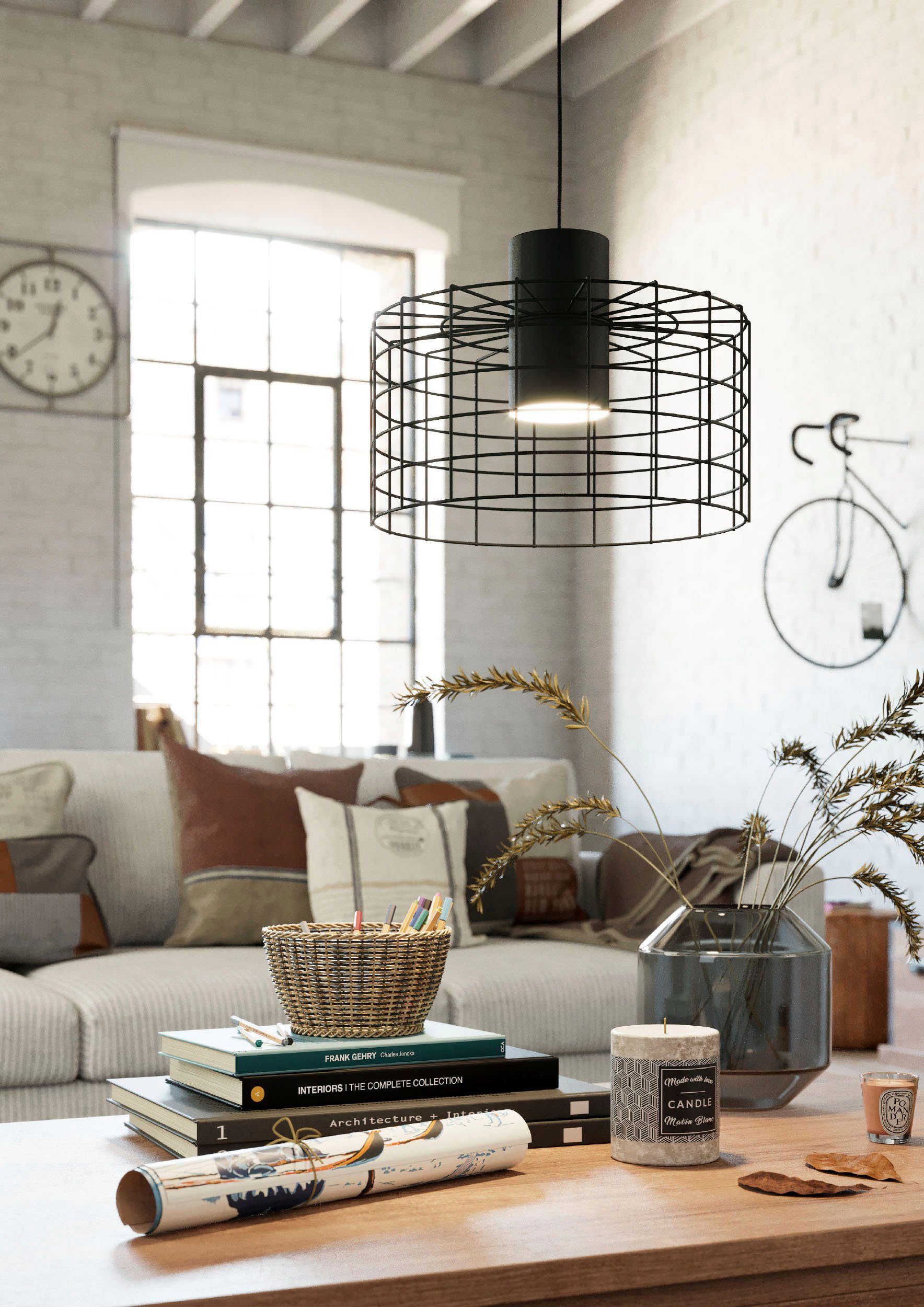 EGLO Hanglamp MILLIGAN Hanglamp in zwart en wit van staal - excl. E27 - 40W (1 stuk)