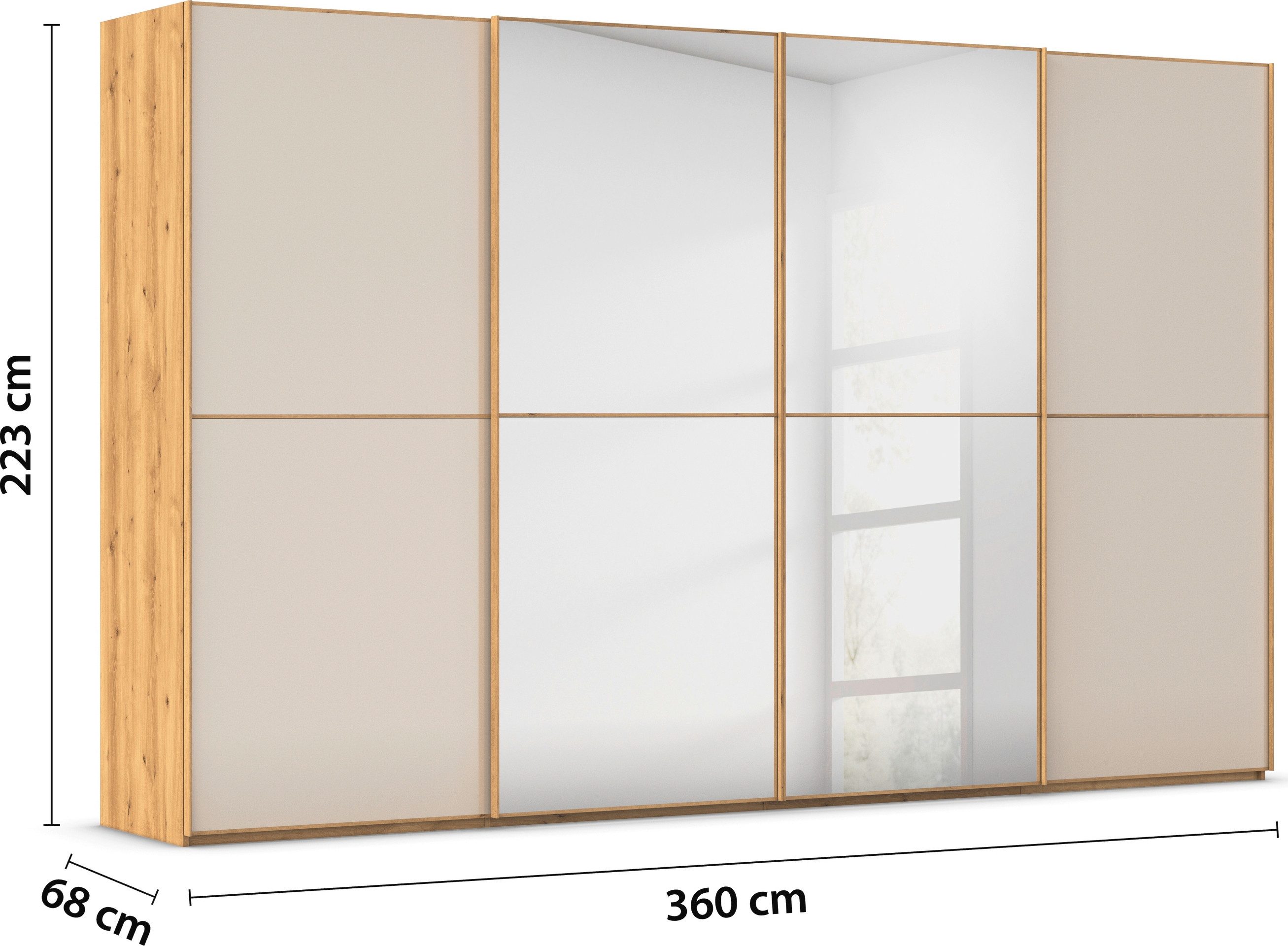 rauch Schuifdeurkast Kledingkast Kast Garderobe Slaapkamerkast SCALE-DUO edel tweedelige deuren spiegel/glas-mix 3 sierlijsten made in germany