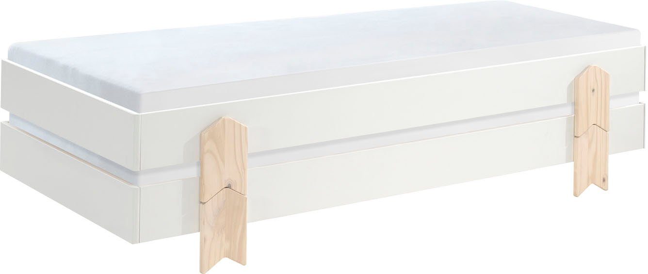 Vipack Kinderledikant Modulo Tienerbed, 1-persoons, stapelbed met poten in pijl-look
