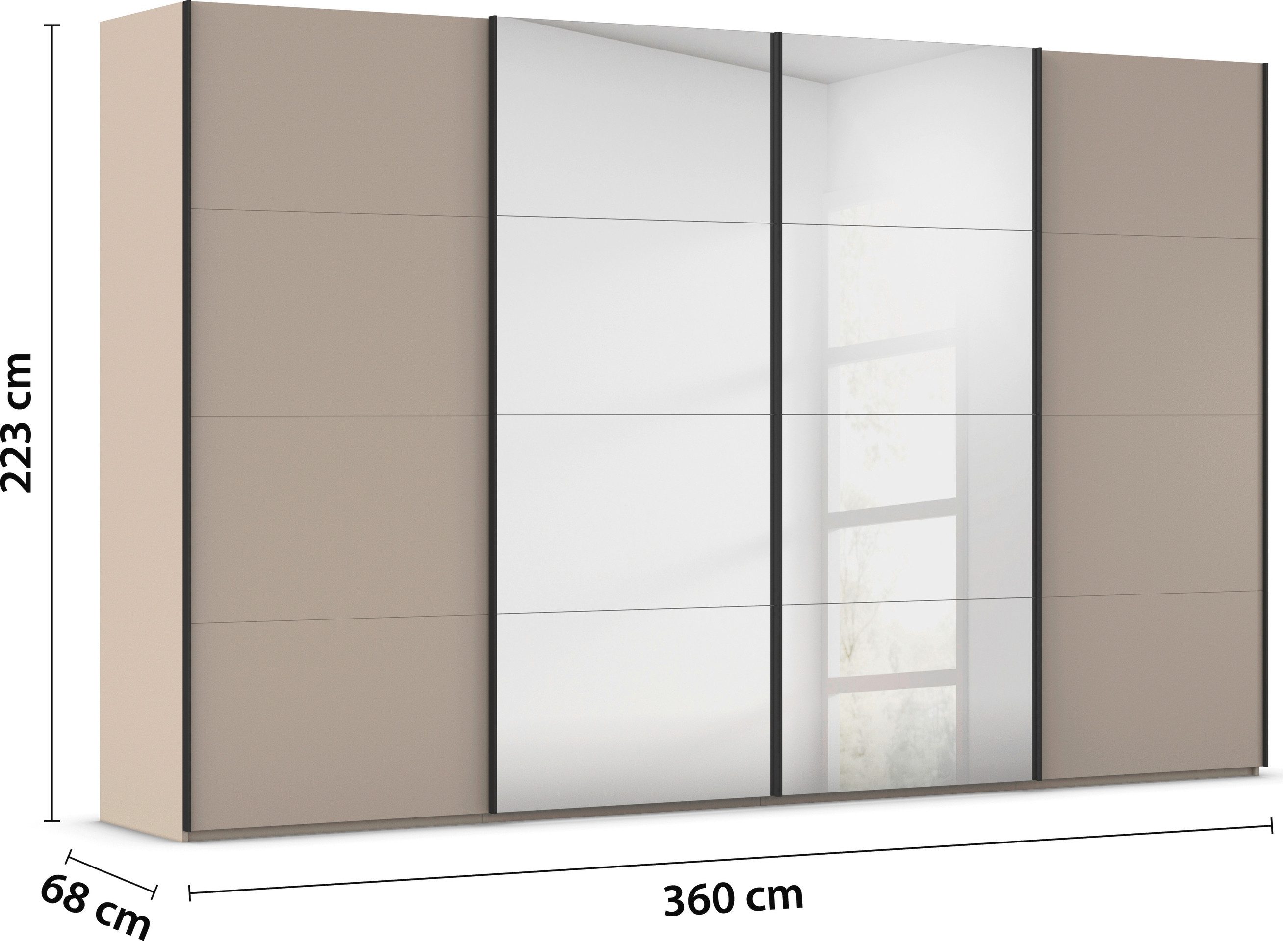 rauch Schuifdeurkast Kledingkast Kast Garderobe Slaapkamerkast SCALE-FYRA edel vierdelige deuren met spiegel en veel kleuren made in germany