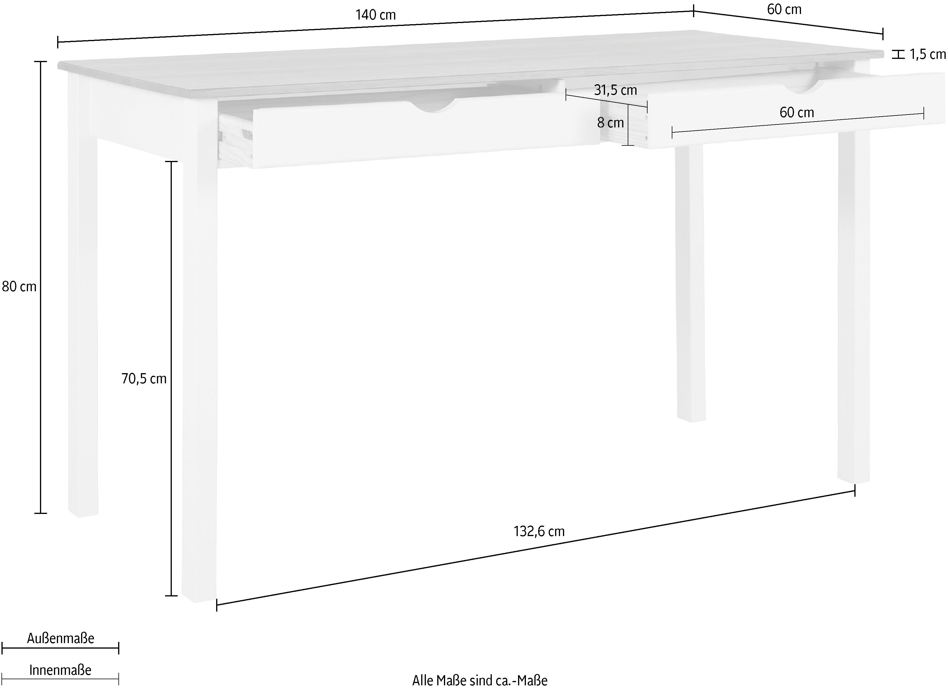 INOSIGN Bureau Gava van massief grenenhout, met praktische verzonken grepen, breedte 140 cm