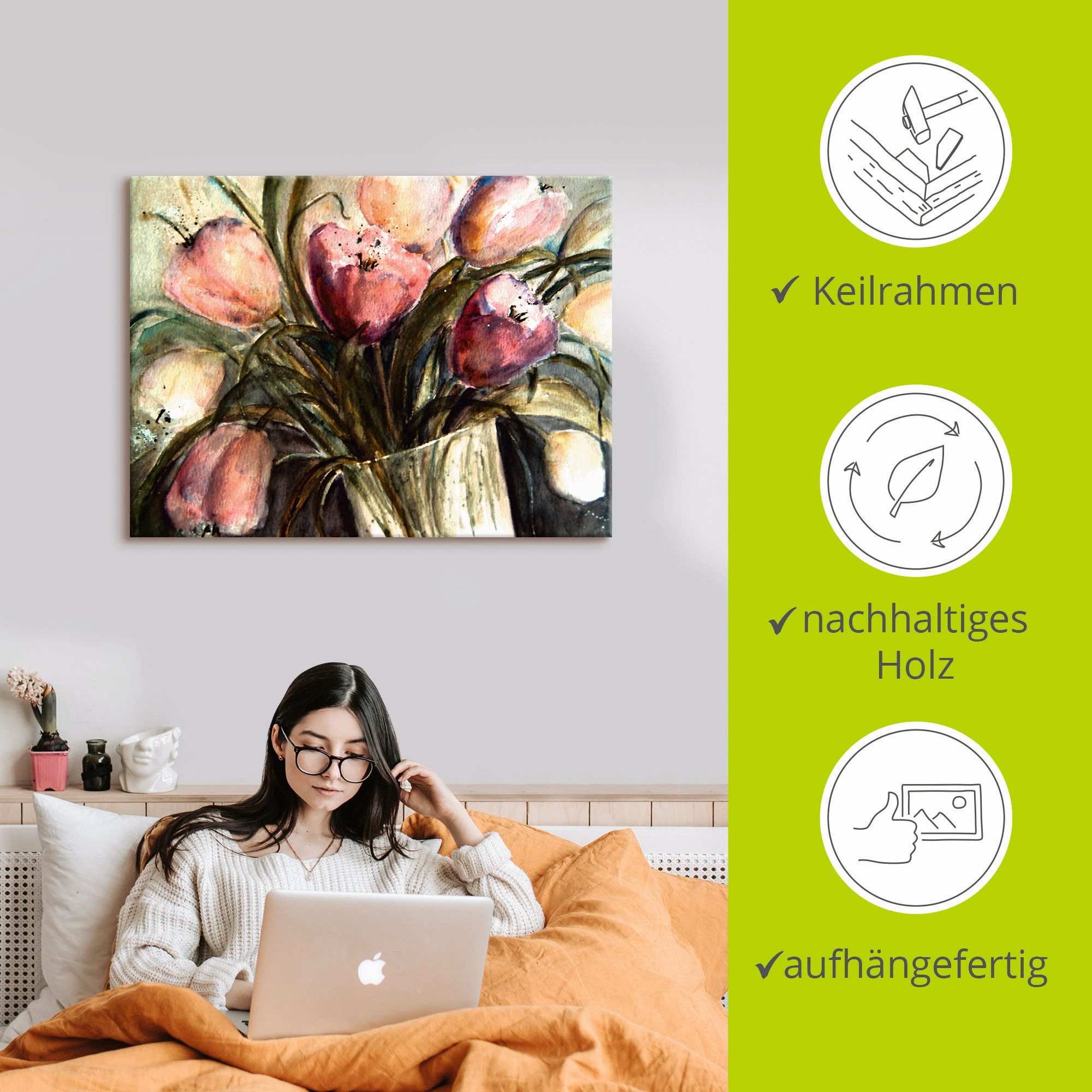 Artland Artprint Paars Tulpen in vaas als artprint op linnen, poster, muursticker in verschillende maten