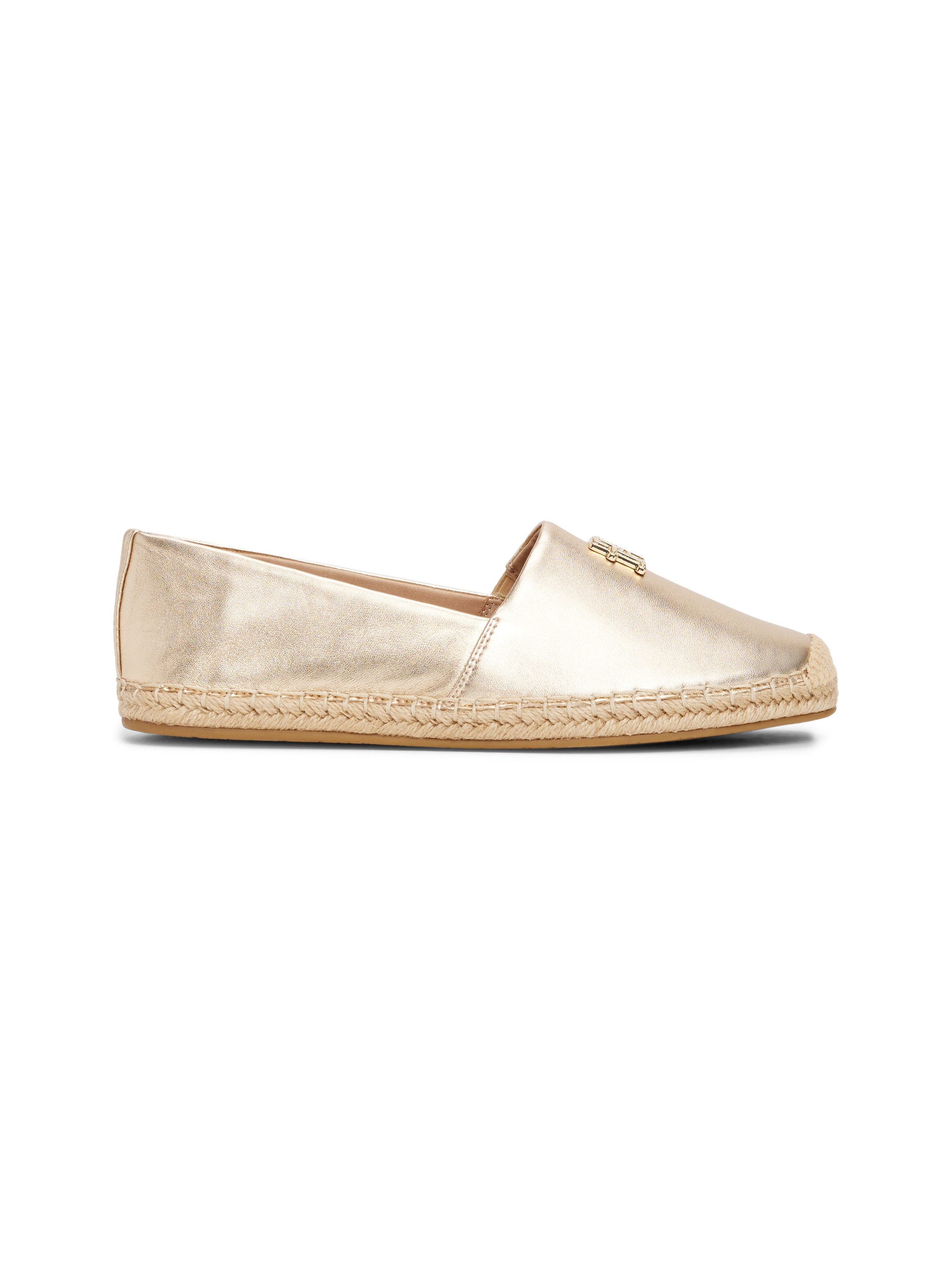 Tommy Hilfiger Espadrilles TH LOGO METALLIC LEATHER ESPAD , zomerschoen, slippers, instapschoen met th-sieraandeel