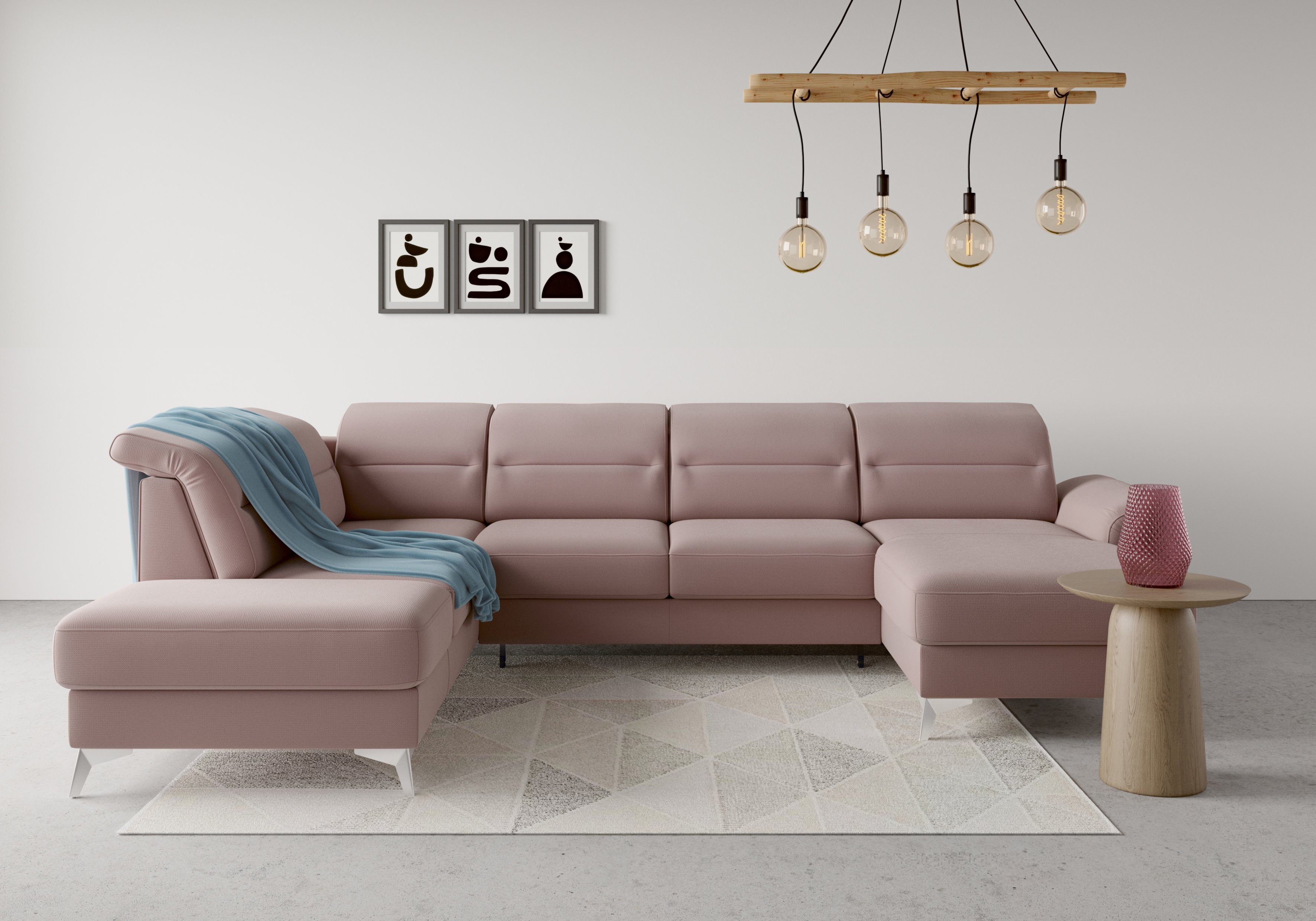 sit&more Zithoek Sinatra U-vorm optioneel met verstelbare hoofdsteun en armleuning etc. paars, zithoeken, Breedte ligoppervlak: 121 cm, Lengte