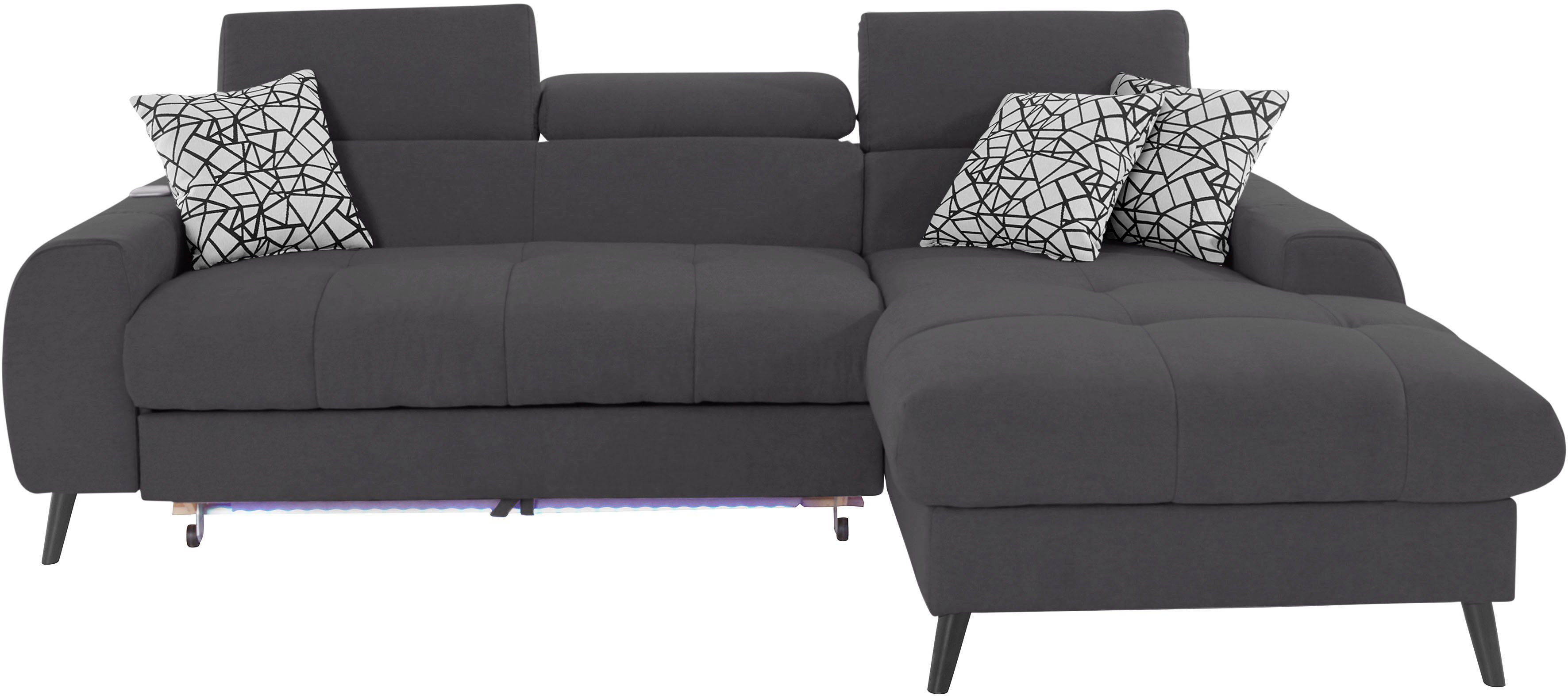 COTTA Hoekbank Mia L-vorm met 3 sierkussens keuze met bedfunctie, bedlade, verlichting & draadloze oplader