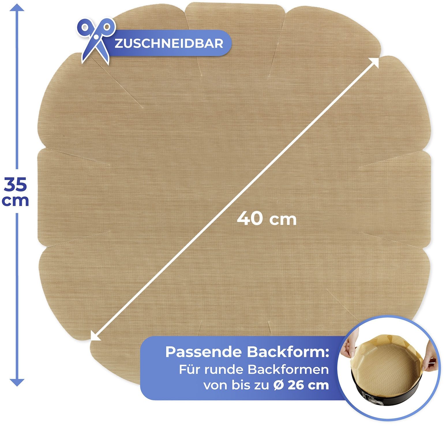 Maximex Bakmat Anti-aanbak snede voor ronde en vierkante bakvormen, herbruikbaar (set, 4-delig)