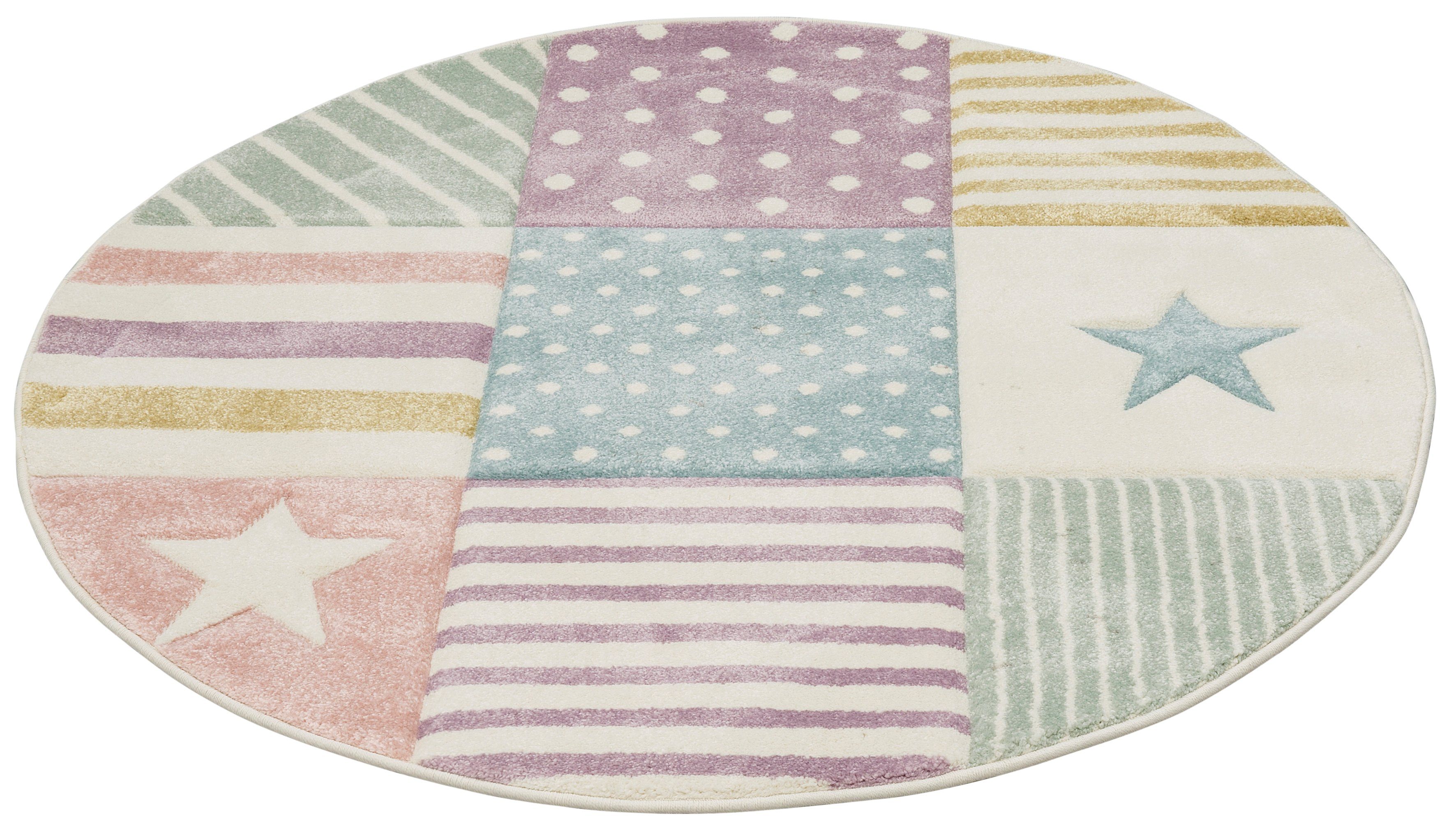 my home Kindervloerkleed Ster Laagpolig vloerkleed, met de hand gesneden reliëfpatroon, patchworkdesign