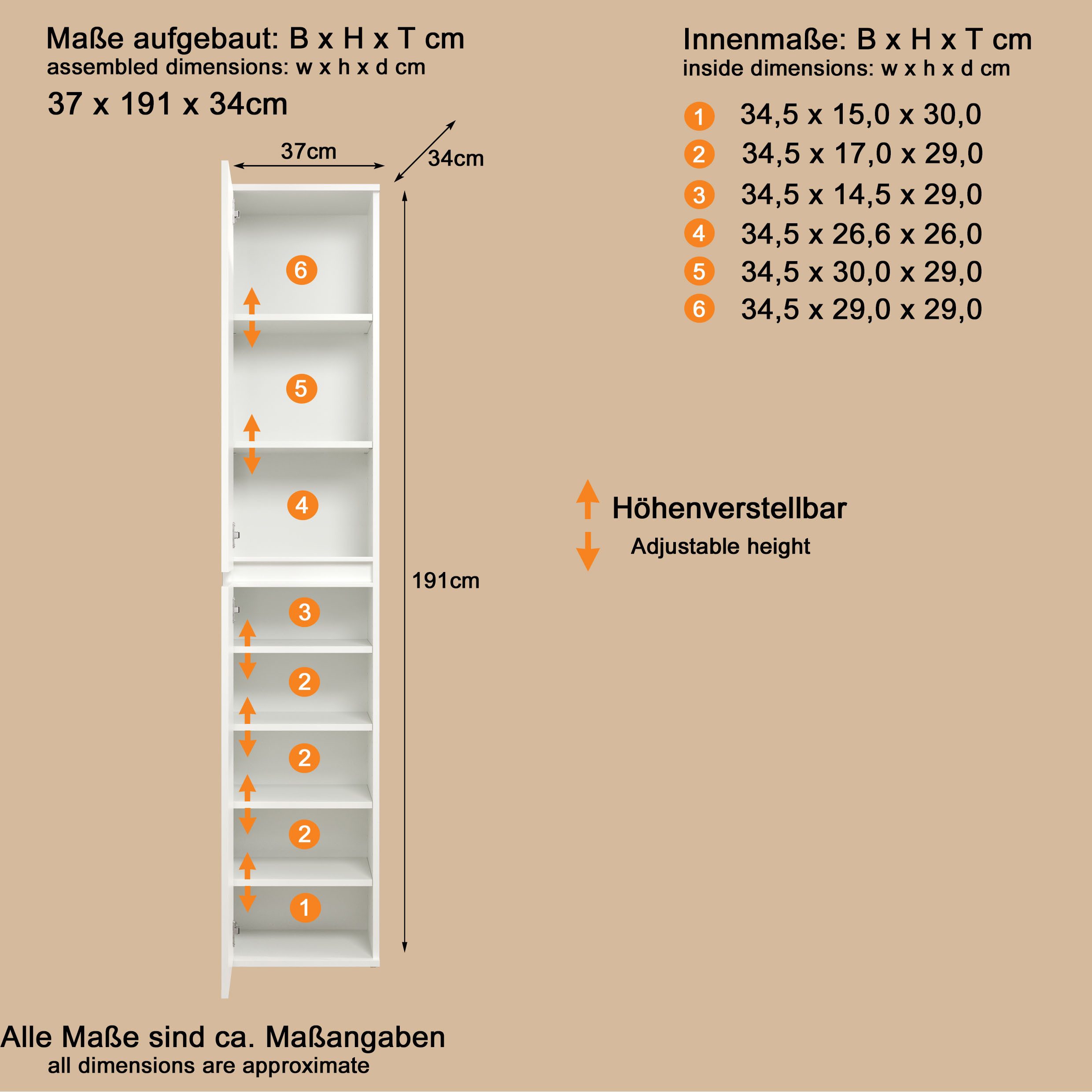 INOSIGN Multifunctionele kast NOVARA of garderobekast - (d/h): 34/191 cm, breedte 37 cm of 74 cm