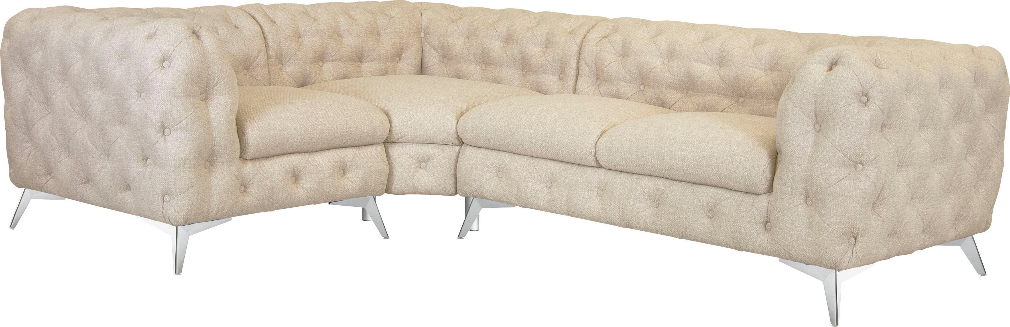 Leonique Chesterfield-bank Glynis L-vorm luxueuze capitonnage, moderne chesterfield look, kleur van de poten ter keuze