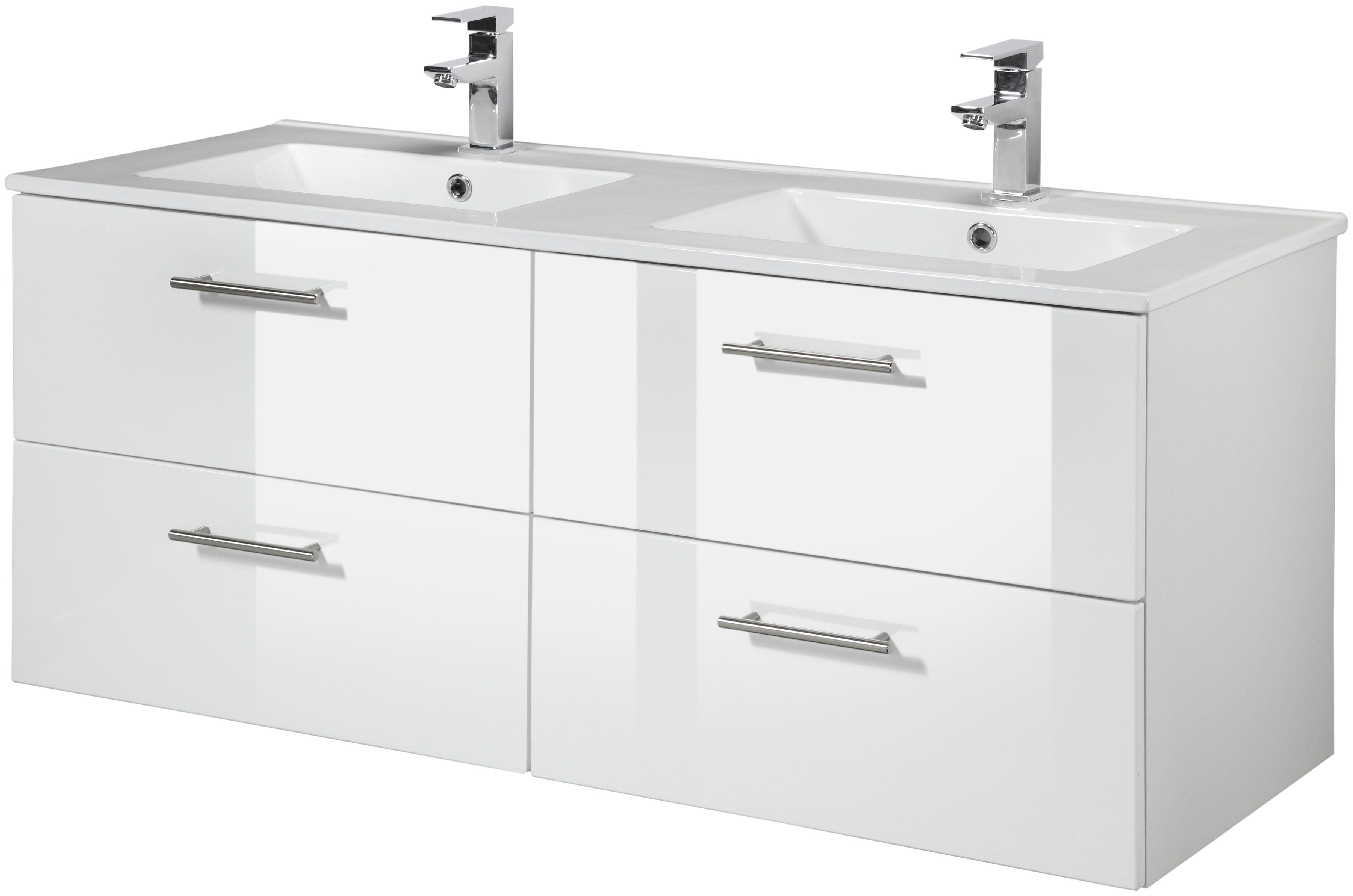 welltime Dubbele wastafel Trento, in verschillende designs en kleuren Badkamermeubel in breedte 120 cm, 2 dubbele wasbak ter keuze
