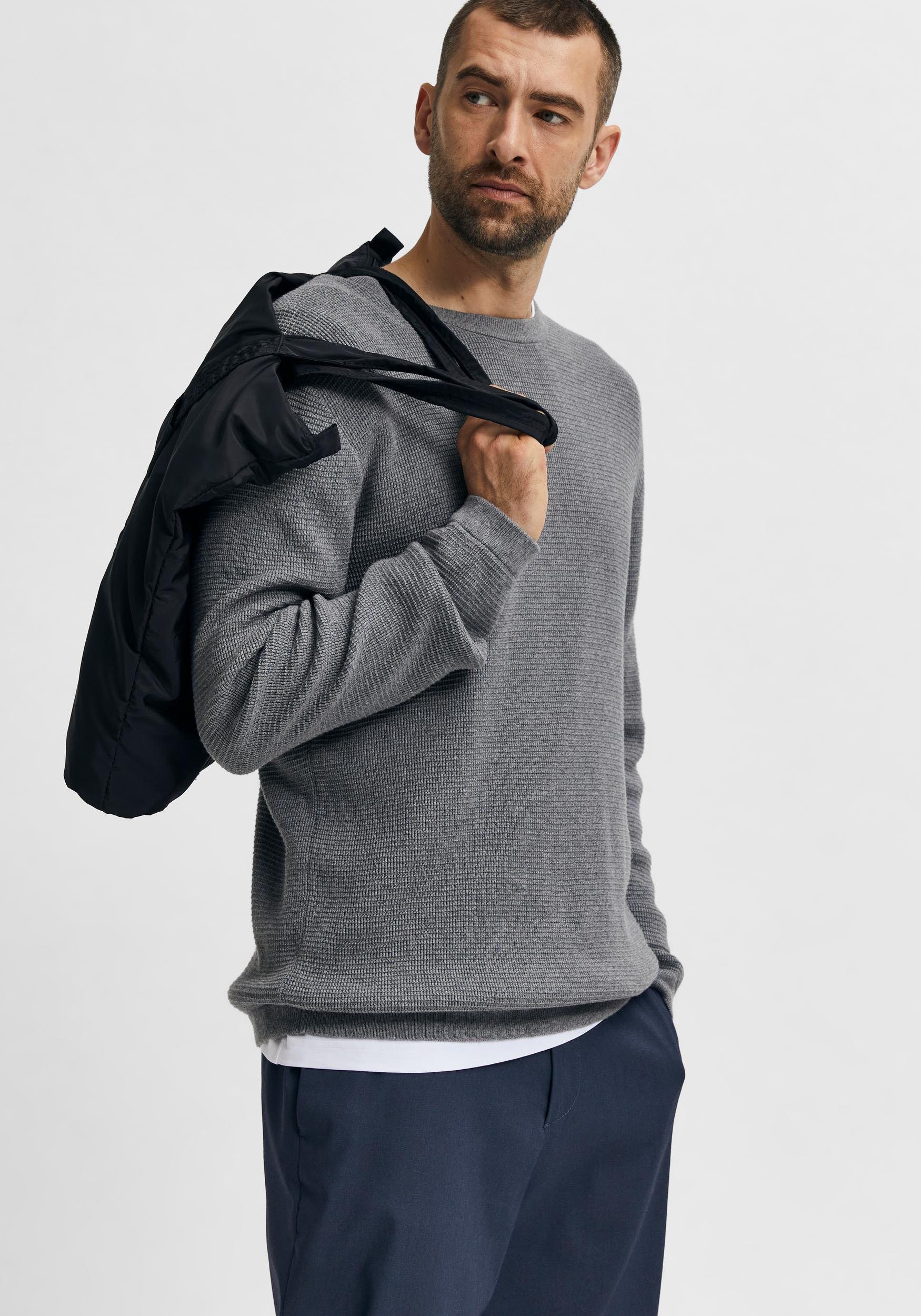 SELECTED HOMME Trui met ronde hals ROCKS KNIT CREW NECK