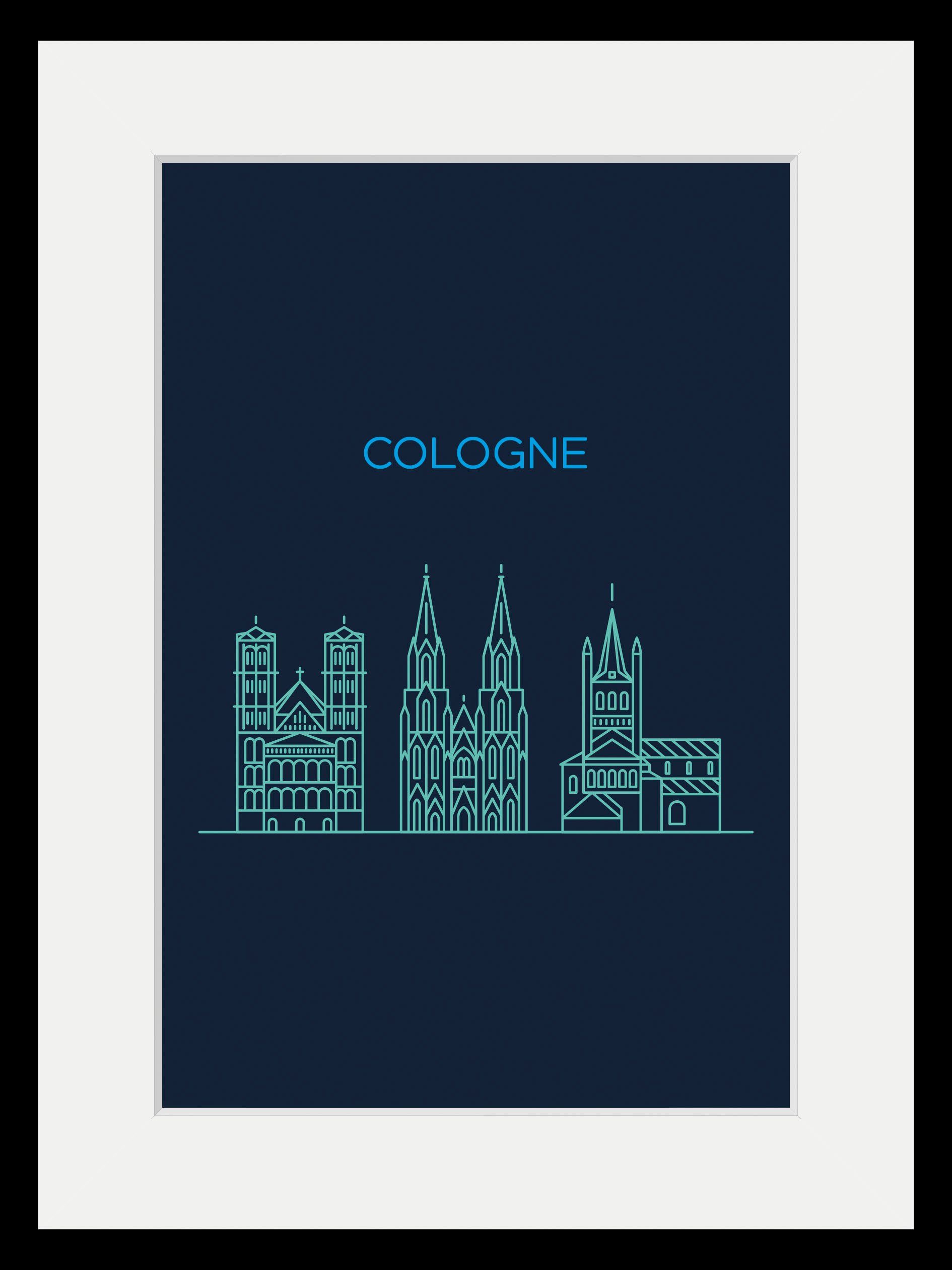 queence Wanddecoratie Cologne sightseeing HD premium posterdruk incl. houten lijst (1 stuk)