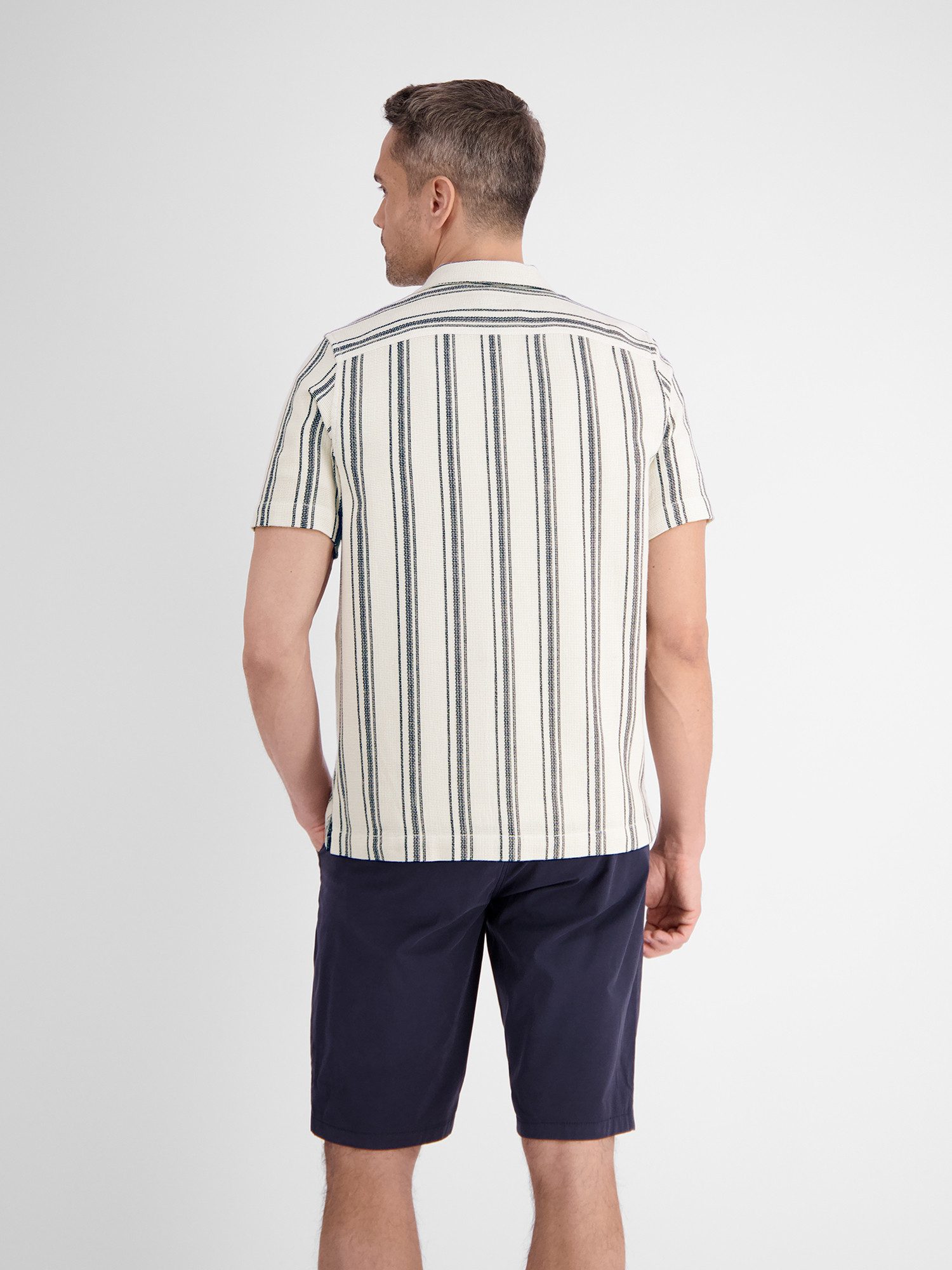 Lerros Overhemd met korte mouwen LERROS gestreept shirt met modieuze resortkraag