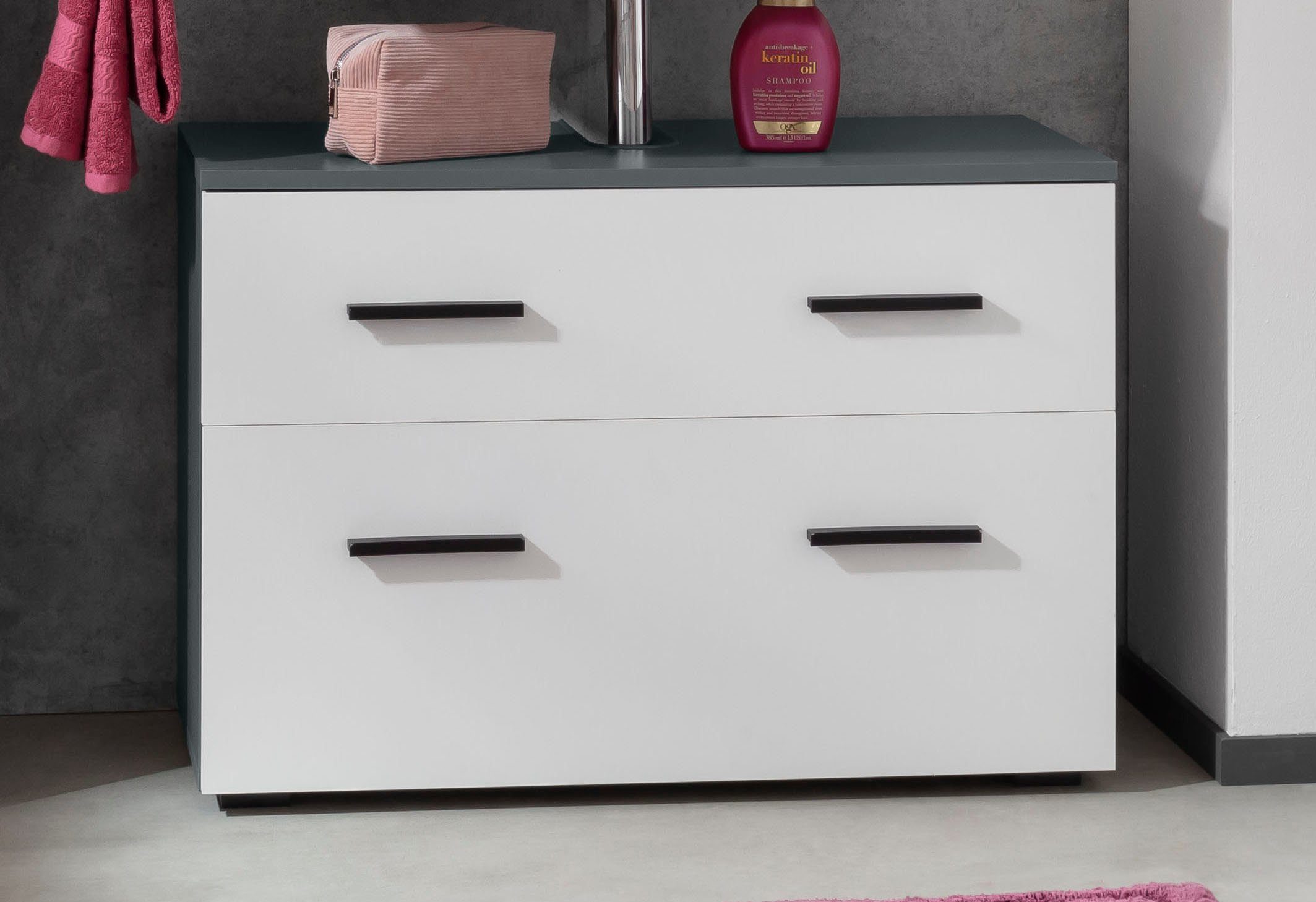 INOSIGN Wastafelonderkast Skara met klep en lade, zwarte grepen, breedte 80 cm, hoogte 55 cm