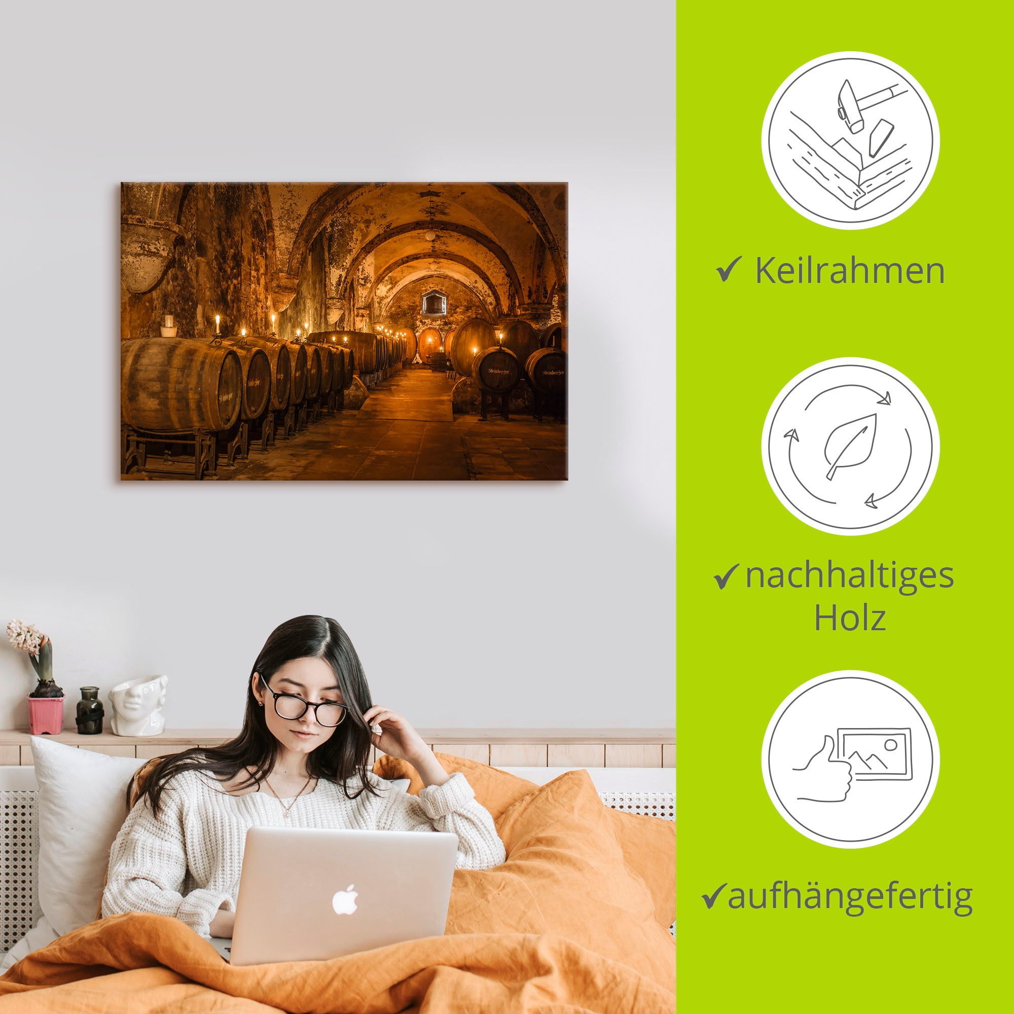 Artland Artprint Historische wijnkelder Eberbach als artprint van aluminium, artprint voor buiten, artprint op linnen, poster in verschillende maten. maten