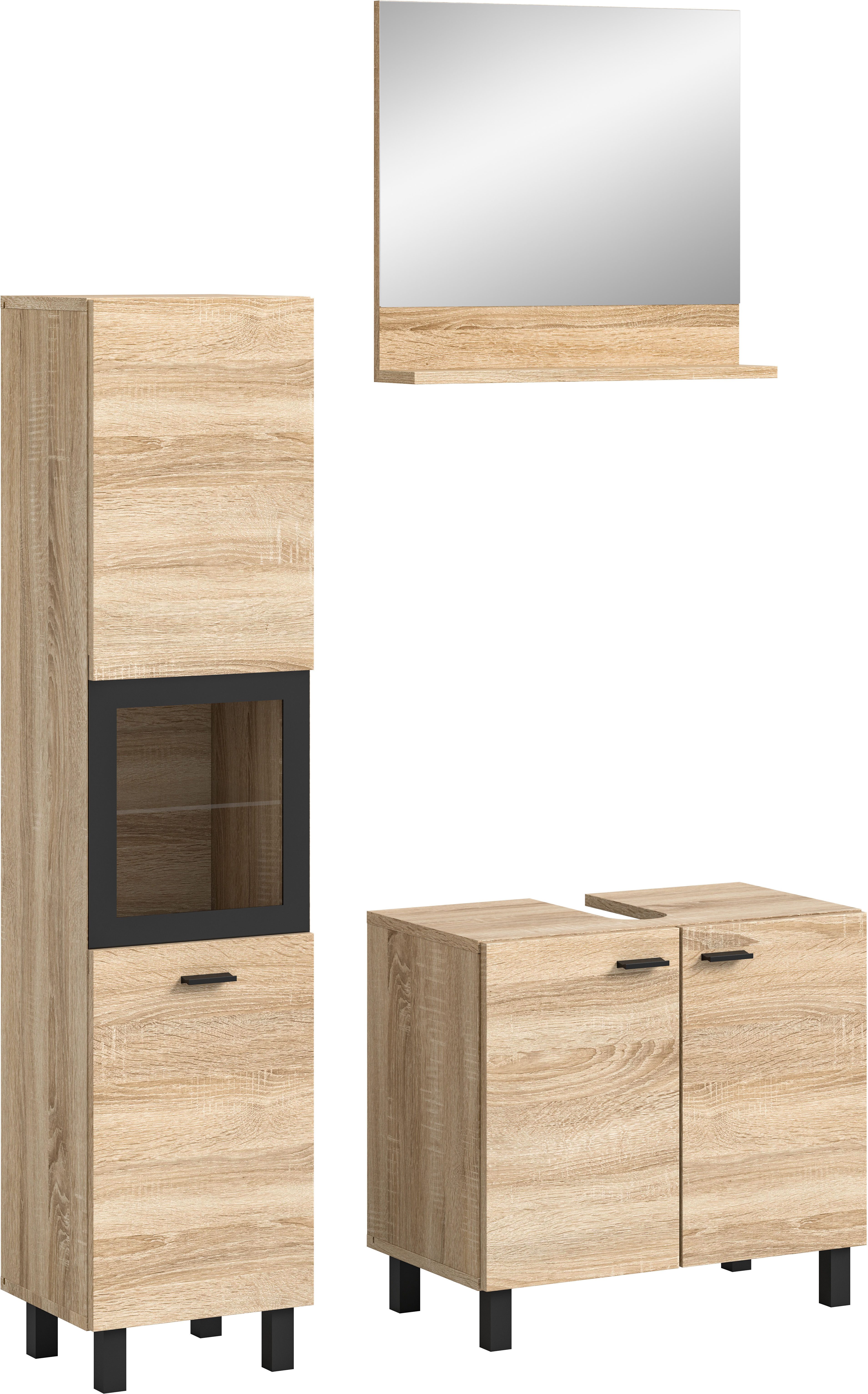 welltime Badmeubelset Tampa, breedte 102cm, 3-delig Wastafelonderkast, spiegel, hoge kast (3 stuks)