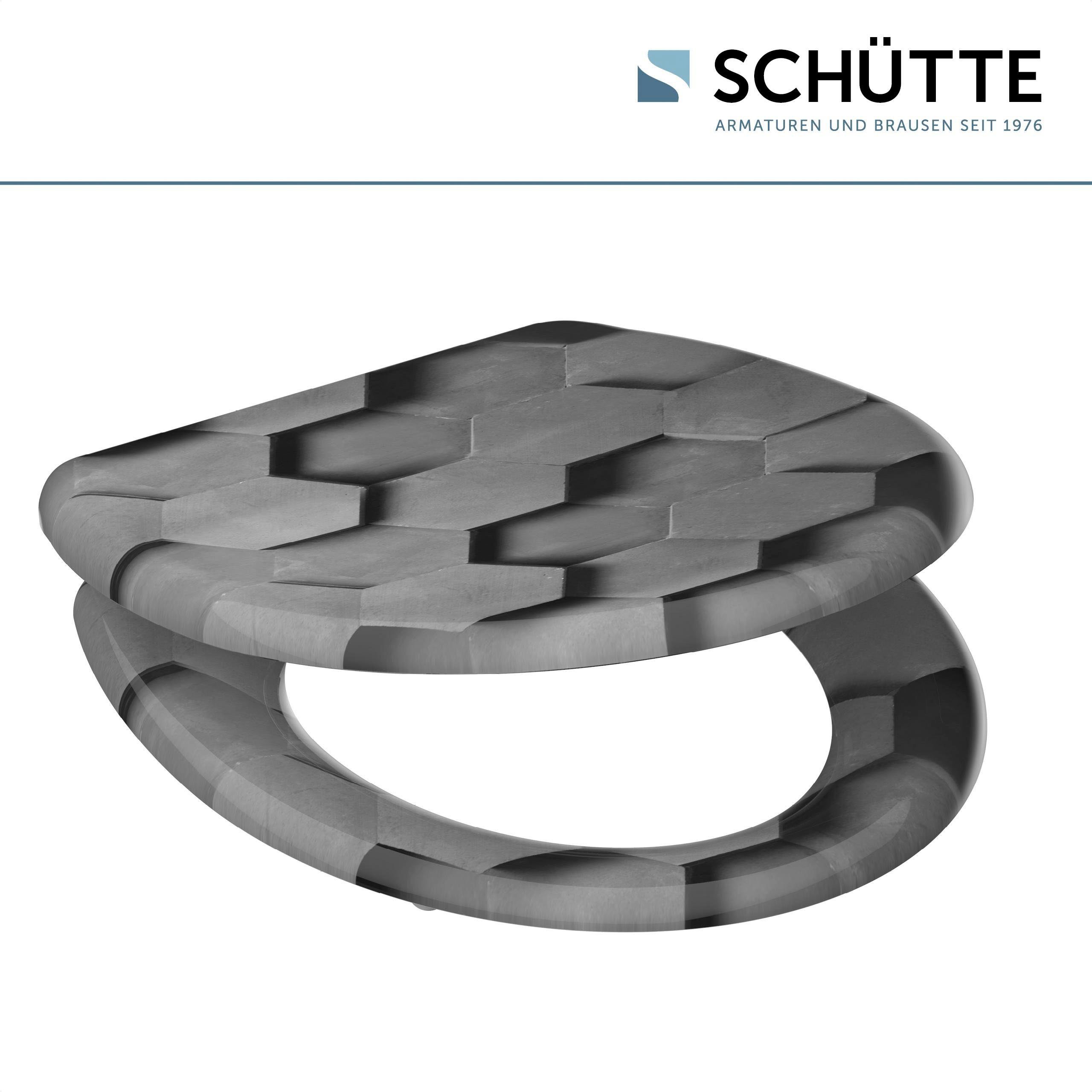 Schütte Toiletzitting Grey Hexagons Duroplast, met softclosemechanisme en snelsluiting