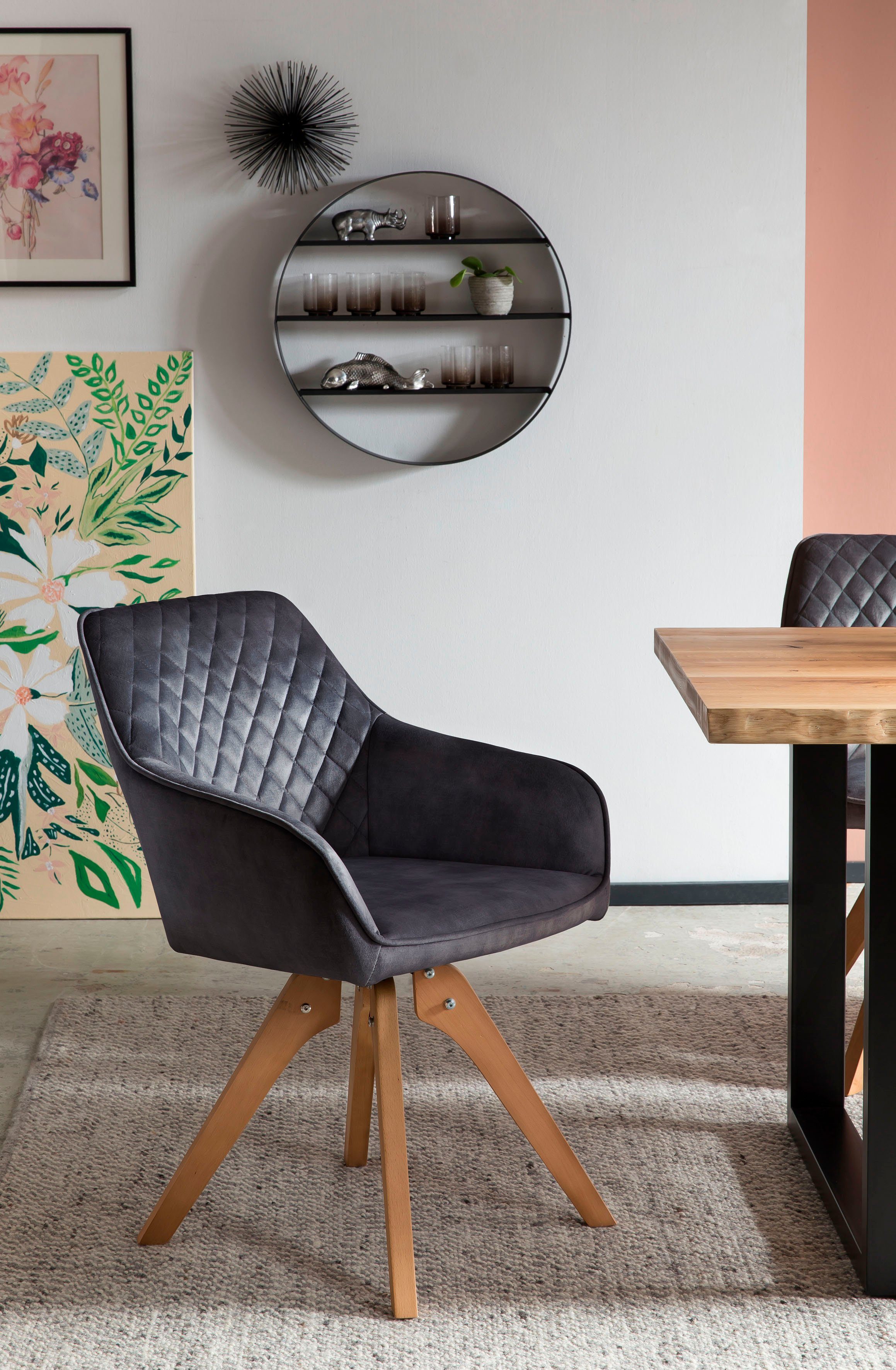 SalesFever Stoel met armleuningen 180° draaiplaat onder de zitting (1 stuk) 4 poot stoelen zwart