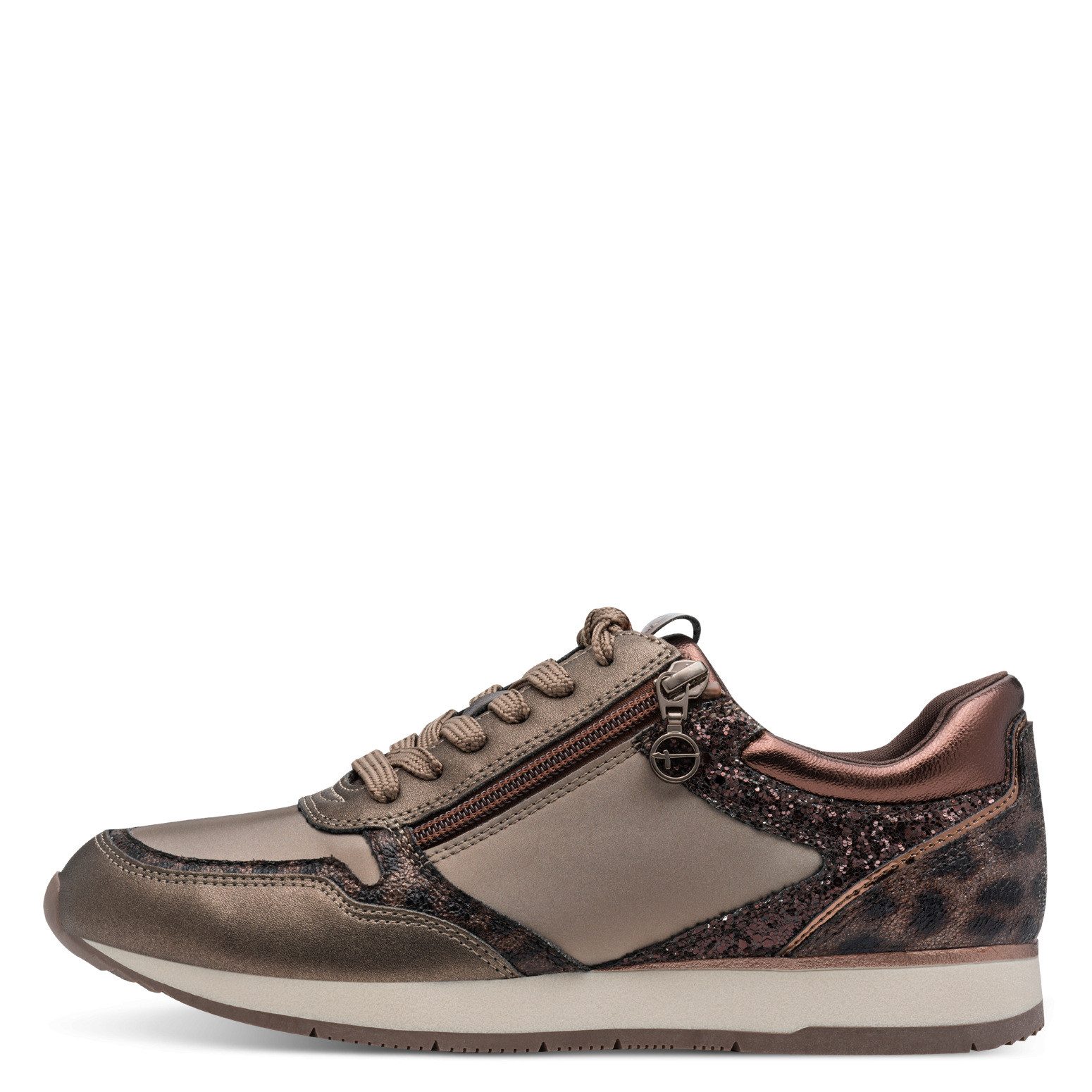 Tamaris Plateausneakers vrijetijdsschoen, lage schoen, veterschoen met subtiele metallic-details