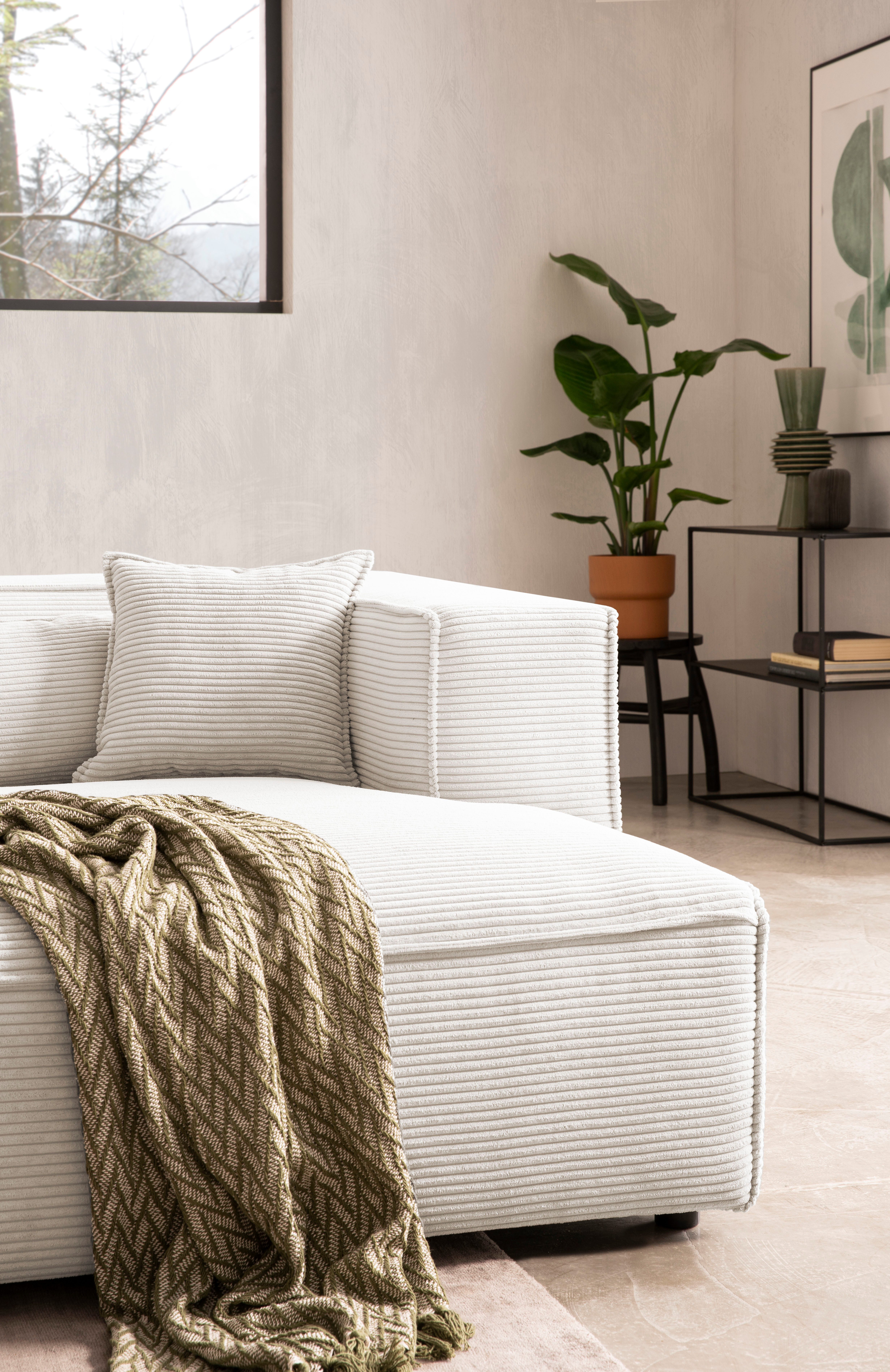 LeGer Home by Lena Gercke Hoekbank PIARA met biesnaad in cord of linnenlook, moderne bank in L-vorm keuze ottomaan rechts/links, zwarte voeten, comfortabel zitcomfort