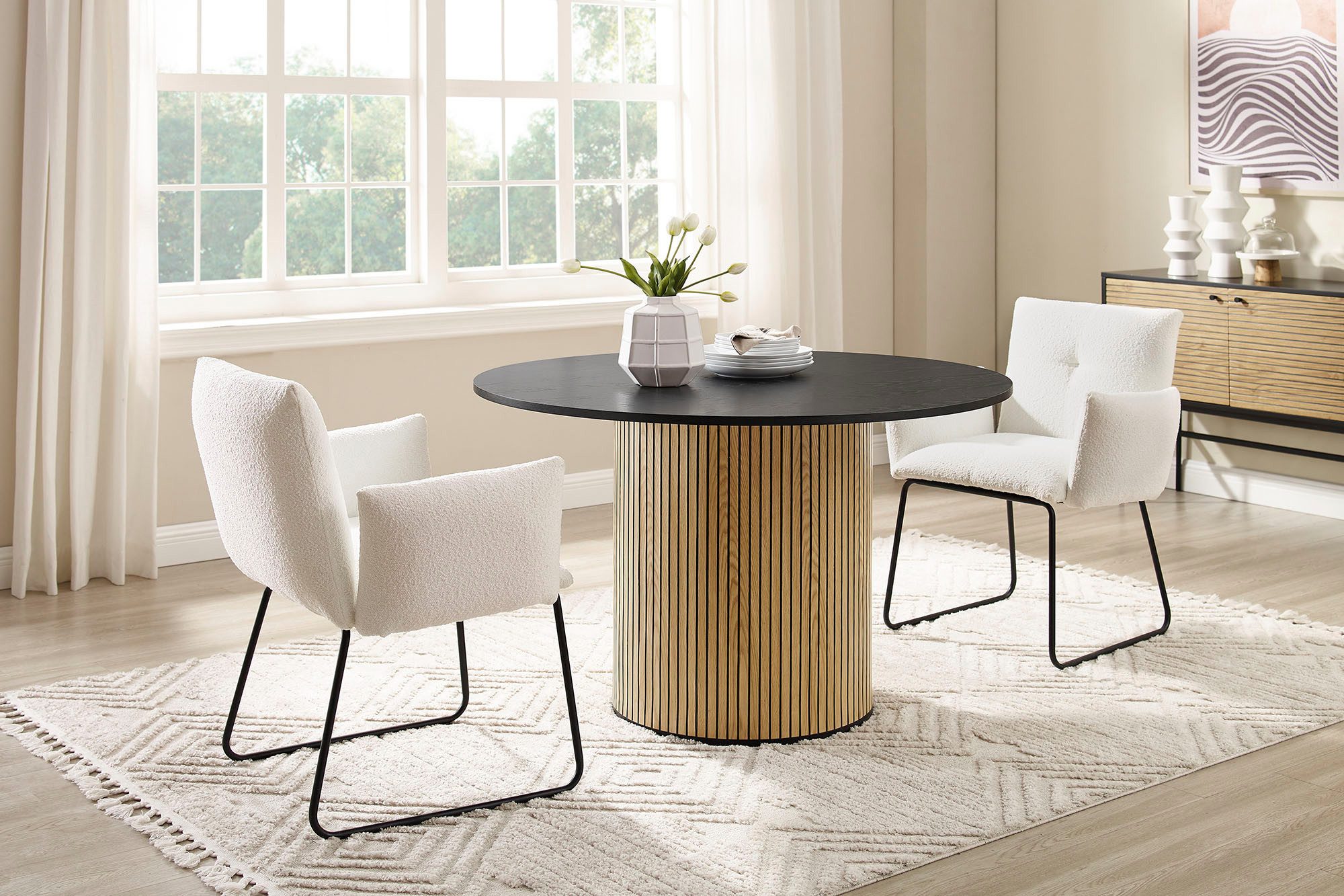 SalesFever Eettafel met geribbelde voet van eikenfineer