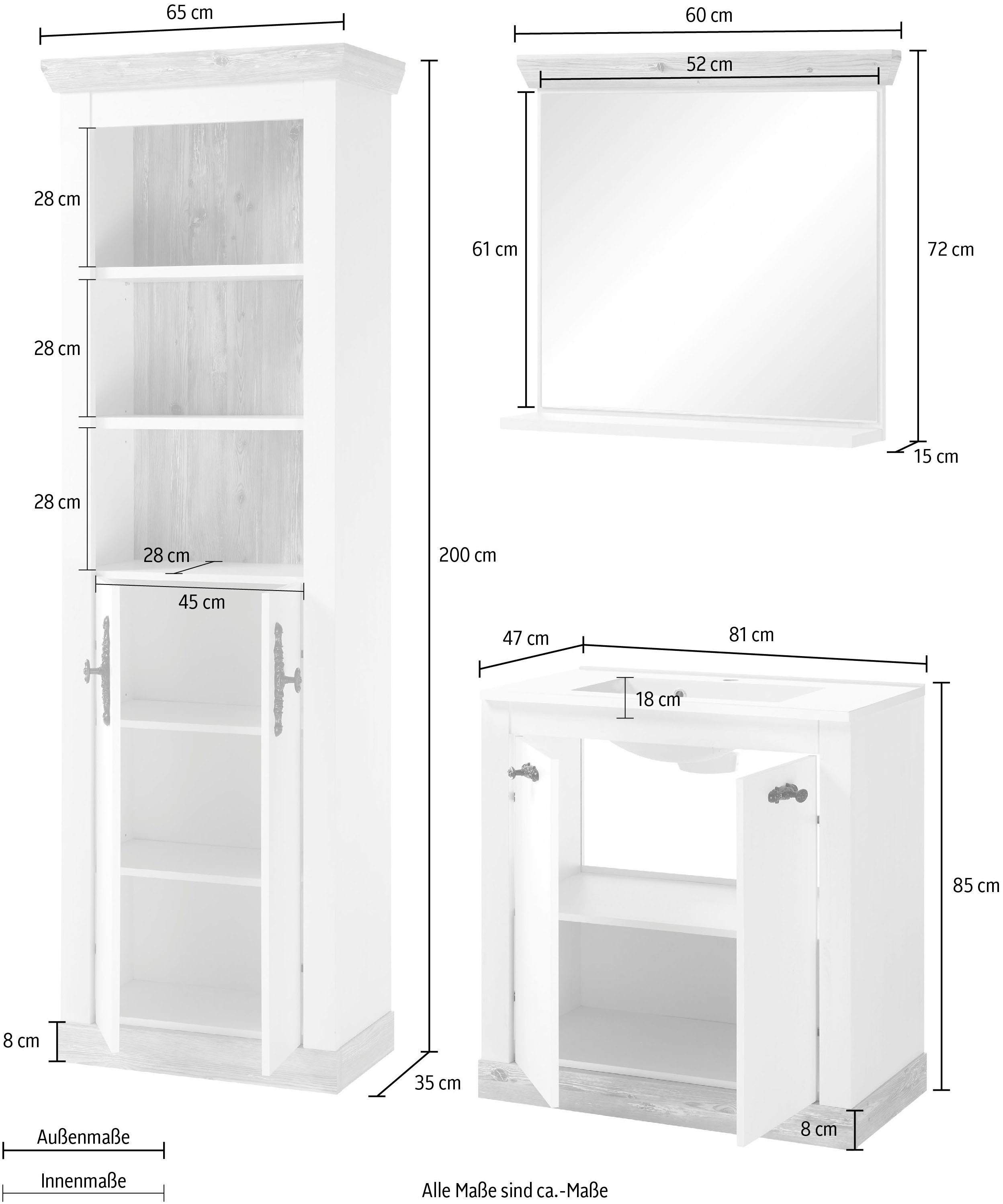Home affaire Badkamerserie Florenz, badkamer in landhuisstijl, 3-delig badkamer (3-delig)