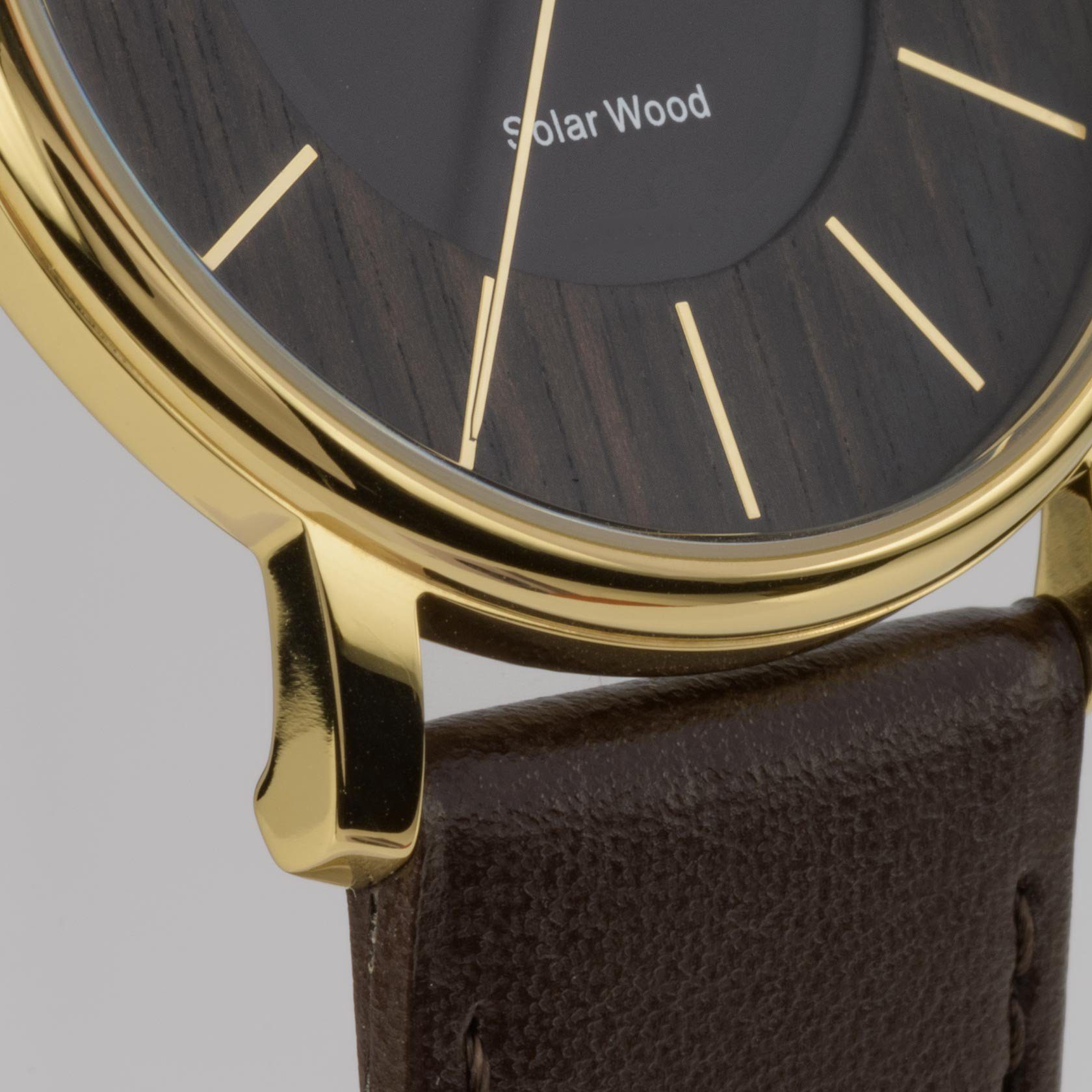 Jacques Lemans Solarhorloge Eco Power Solar Wood, 1-2105B Horloge, houten wijzerplaat, band van vegan appel-leder