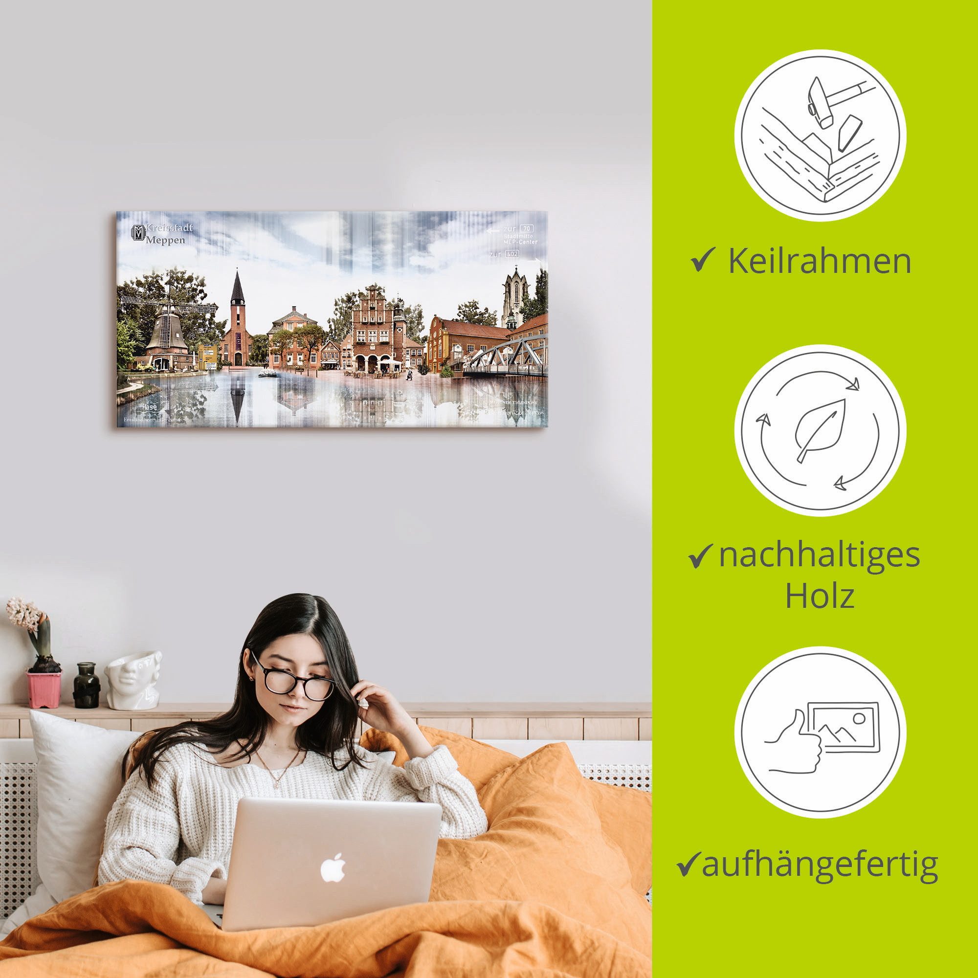 Artland Artprint Meppen skyline abstracte collage als artprint op linnen, muursticker in verschillende maten
