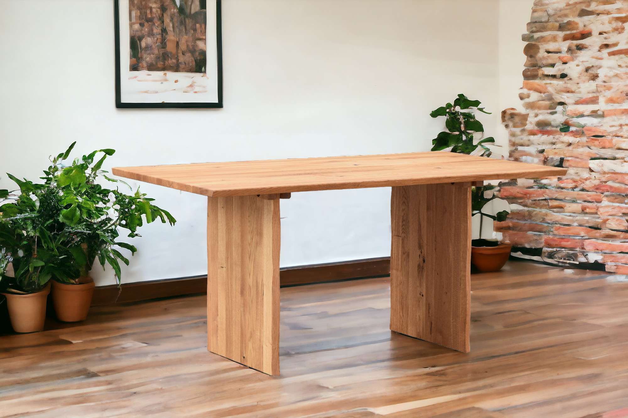 Home affaire Eettafel Waldhain keukentafel, houten wangframe, massief gewild eikenhout, geolied