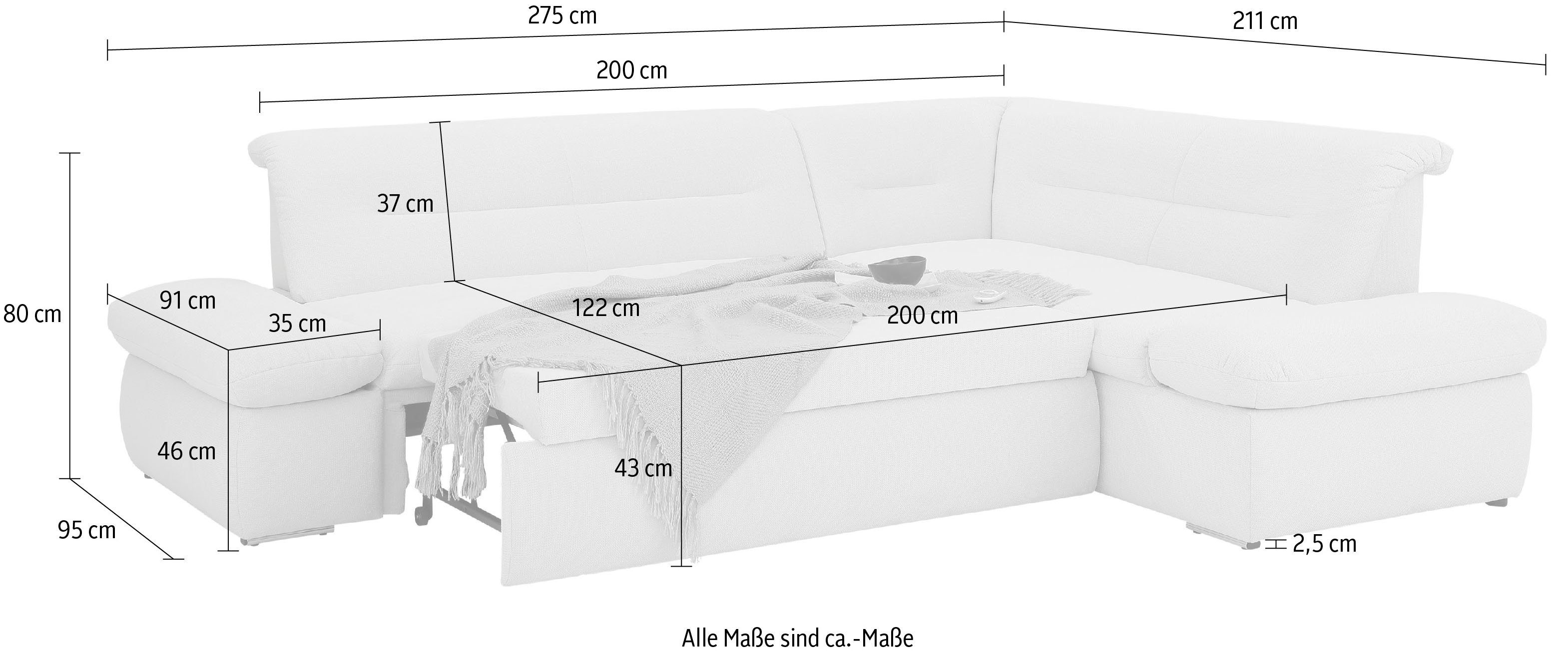 INOSIGN Hoekbank Avesa L-vorm Naar keuze met arm- en slaapfunctie, bxdxh: 275x211x80 cm
