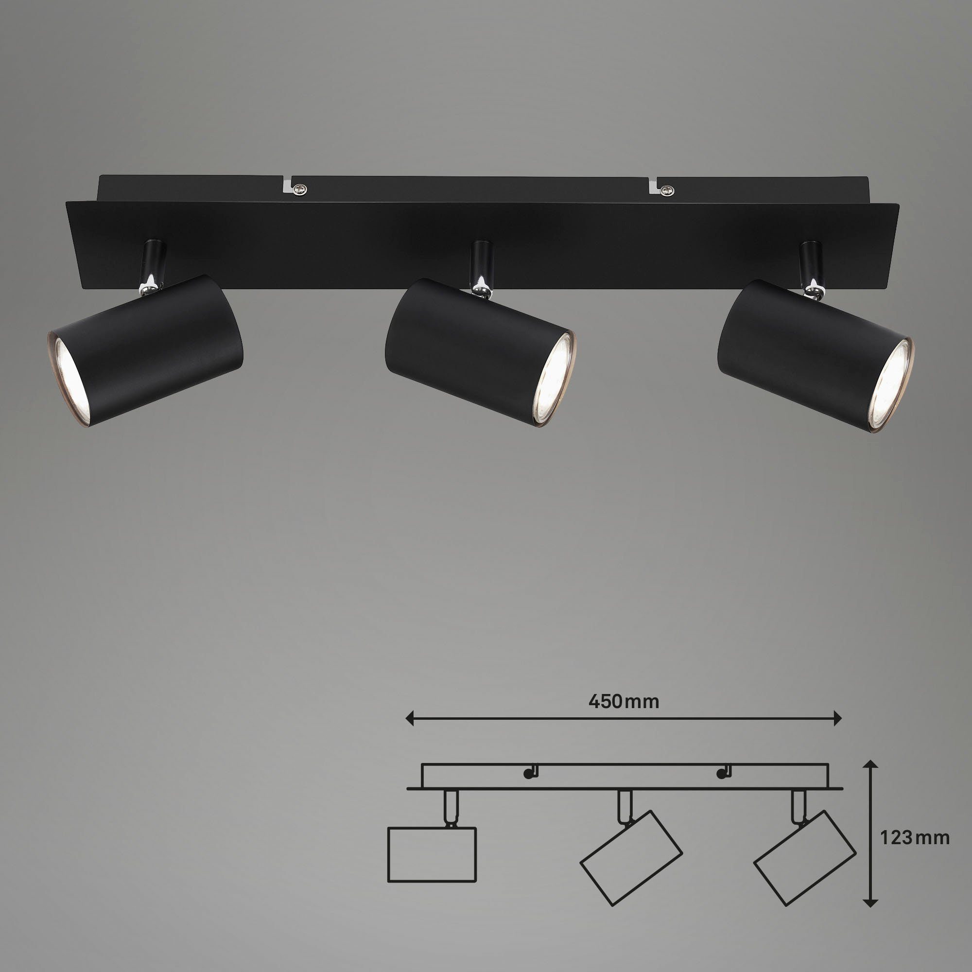 Briloner Leuchten Ledplafondspots 2857035 Run Plafondlamp, 45x8x12,3 cm, zwart, max. 40W, GU10, woonkamer, gang